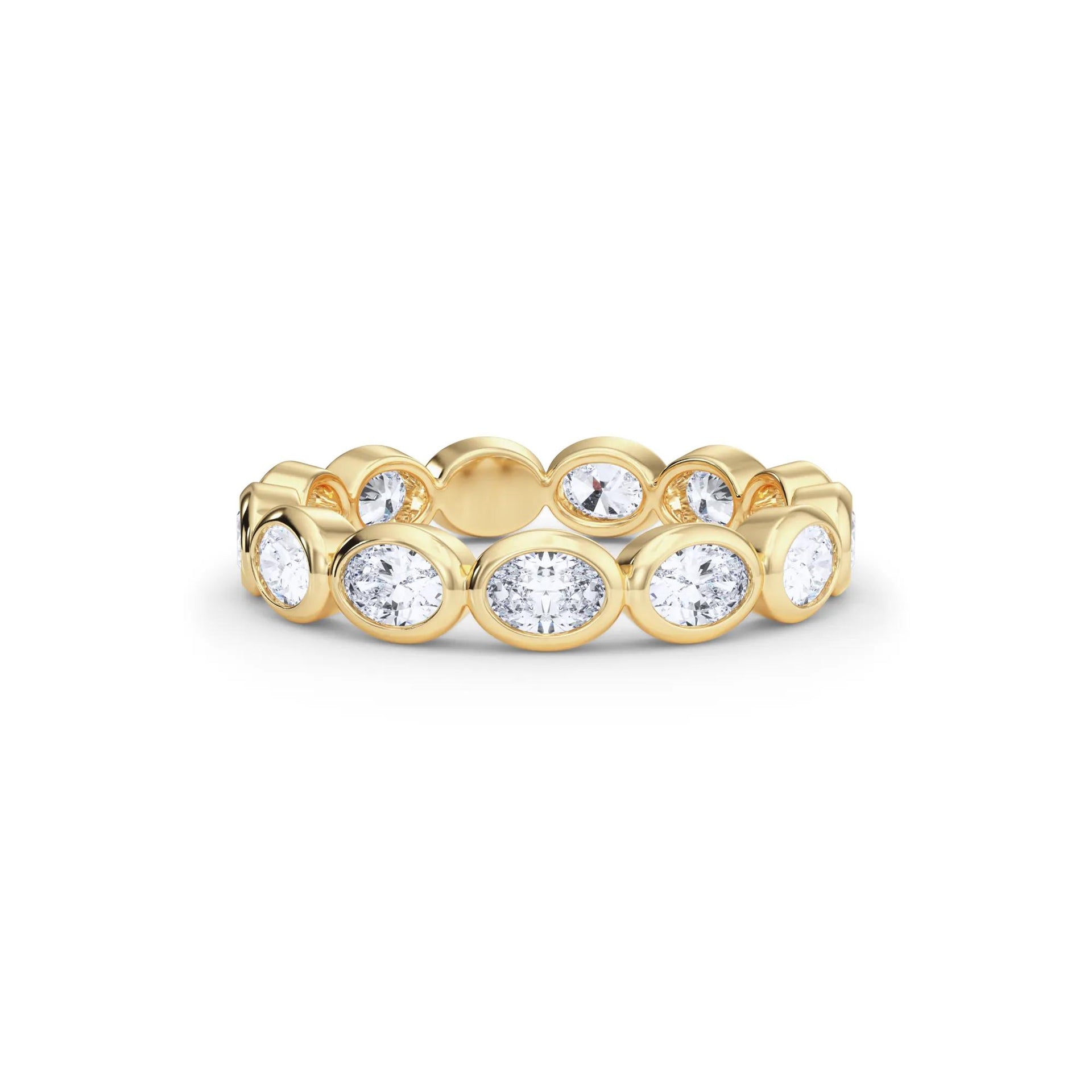 Lab Grown Diamond Bezel-Set Oval True Eternity Band Ring 14K Yellow Gold Size 4 3.5mm