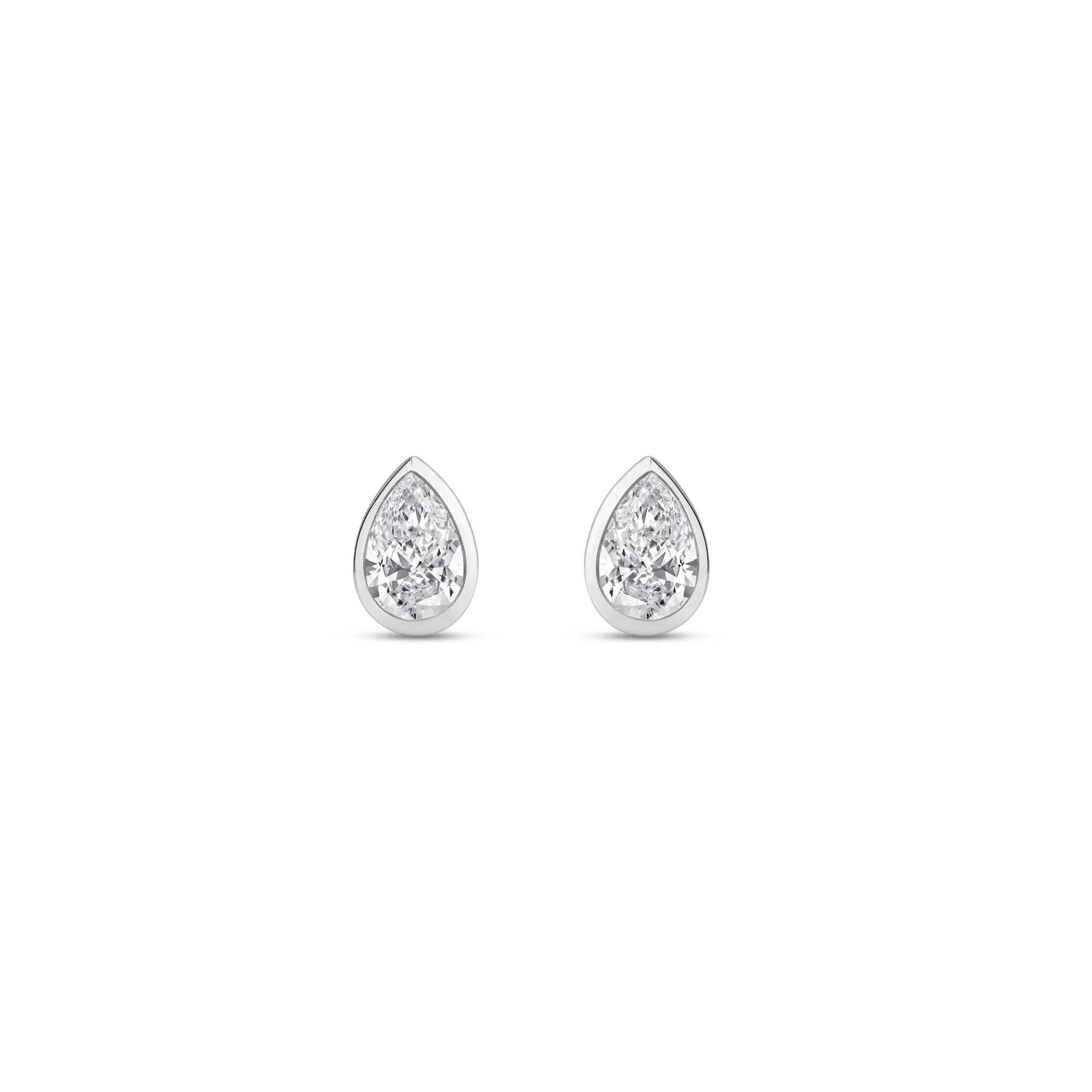 1/3 CT. Tw. Lab Grown Diamond Bezel-Set Pear-Shaped Solitaire Stud Earrings 14K White Gold Size 6.00mm