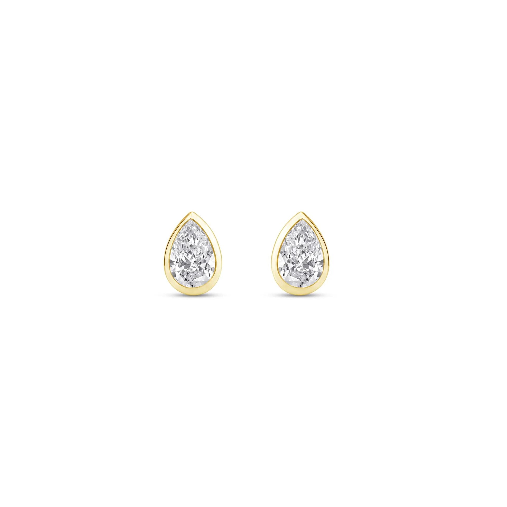 1/3 CT. Tw. Lab Grown Diamond Bezel-Set Pear-Shaped Solitaire Stud Earrings 14K Yellow Gold Size 6.00mm