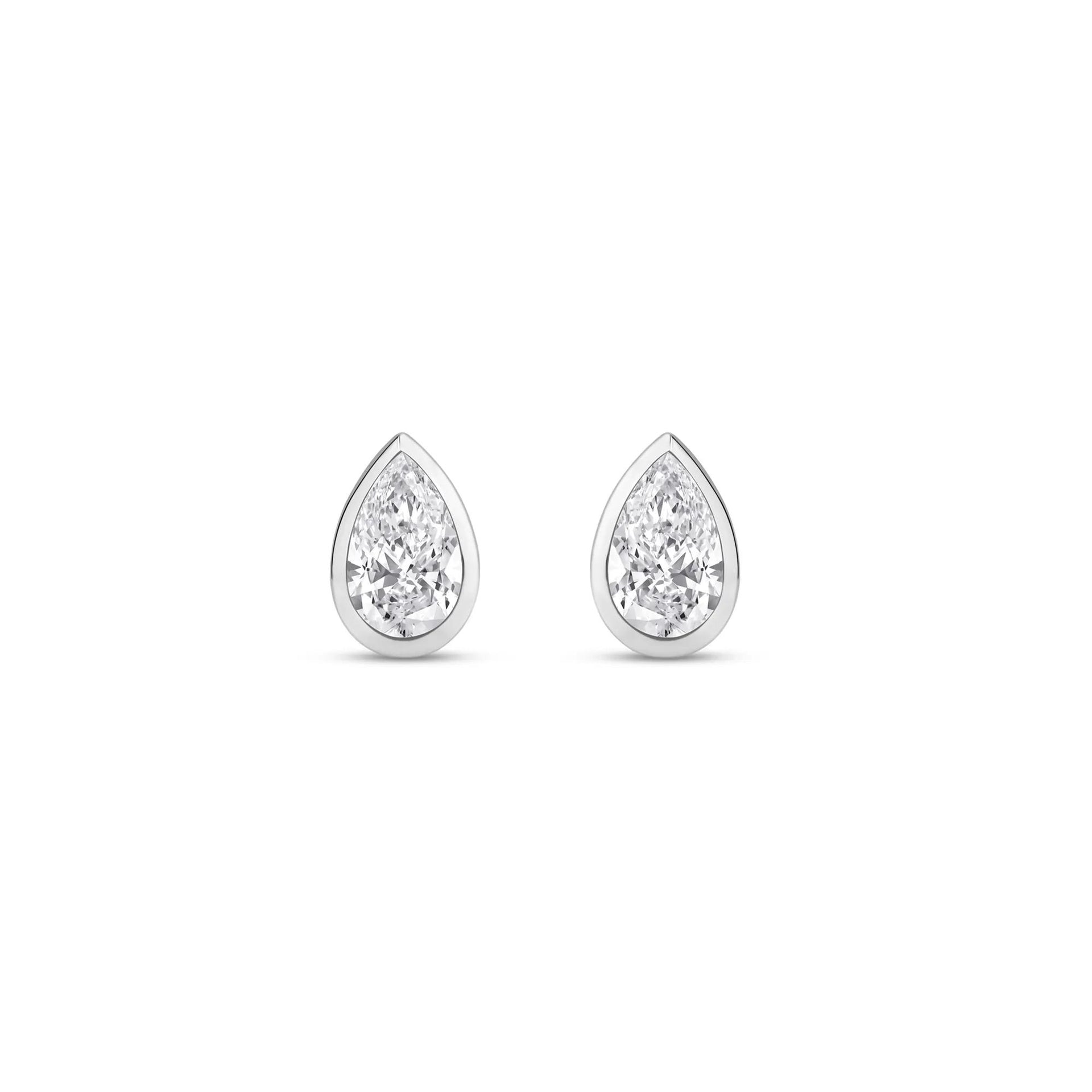 1/2 CT. Tw. Lab Grown Diamond Bezel-Set Pear-Shaped Solitaire Stud Earrings 14K White Gold Size 7.00mm