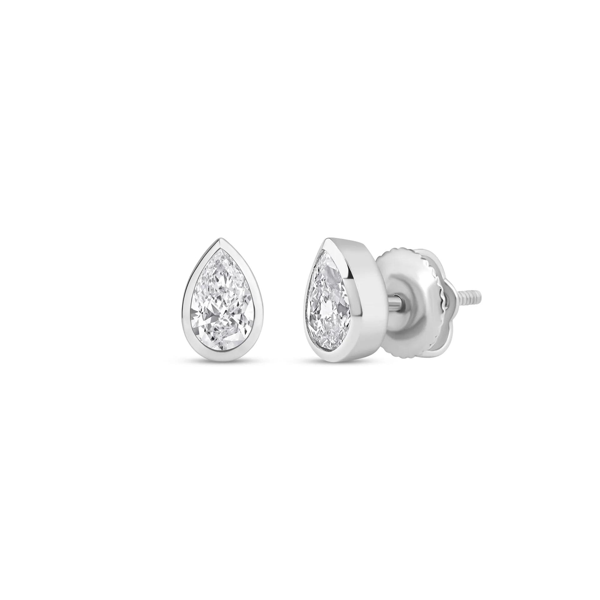 1/2 CT. Tw. Lab Grown Diamond Bezel-Set Pear-Shaped Solitaire Stud Earrings 14K White Gold Size 7.00mm