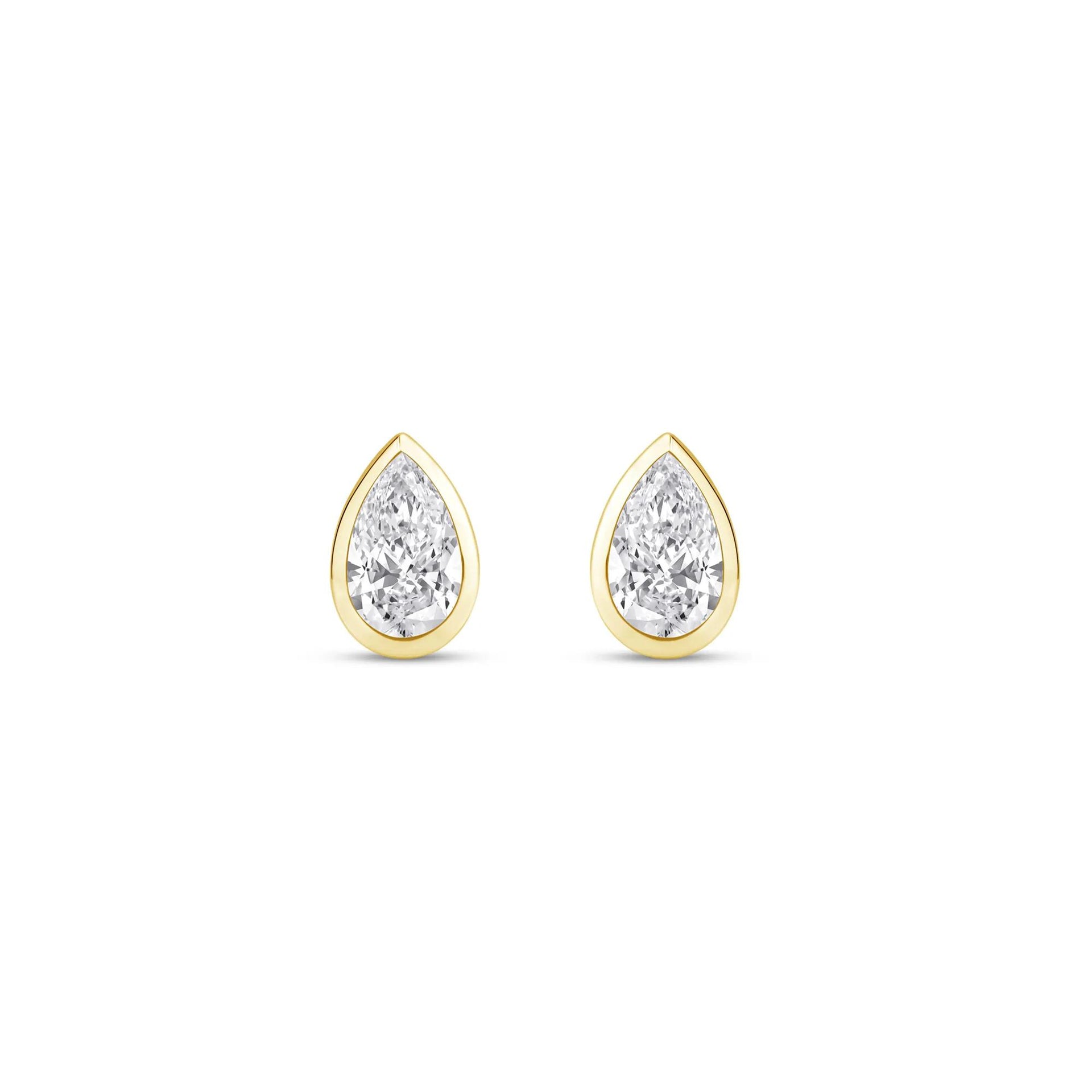 1/2 CT. Tw. Lab Grown Diamond Bezel-Set Pear-Shaped Solitaire Stud Earrings 14K Yellow Gold Size 7.00mm