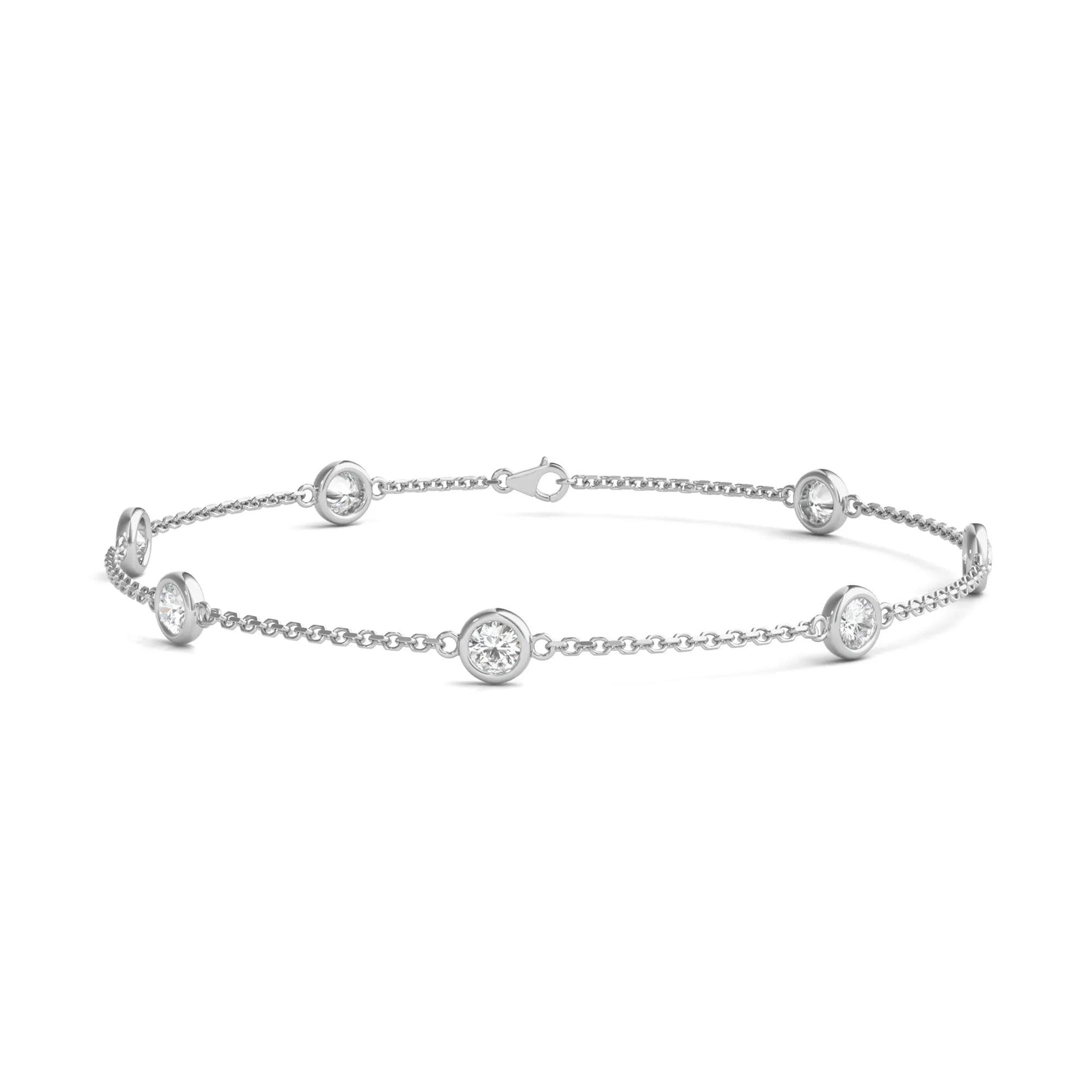 3/4 CT. Tw. Lab Grown Diamond Bezel-Set Station Bracelet 14K White Gold Size 3.00mm
