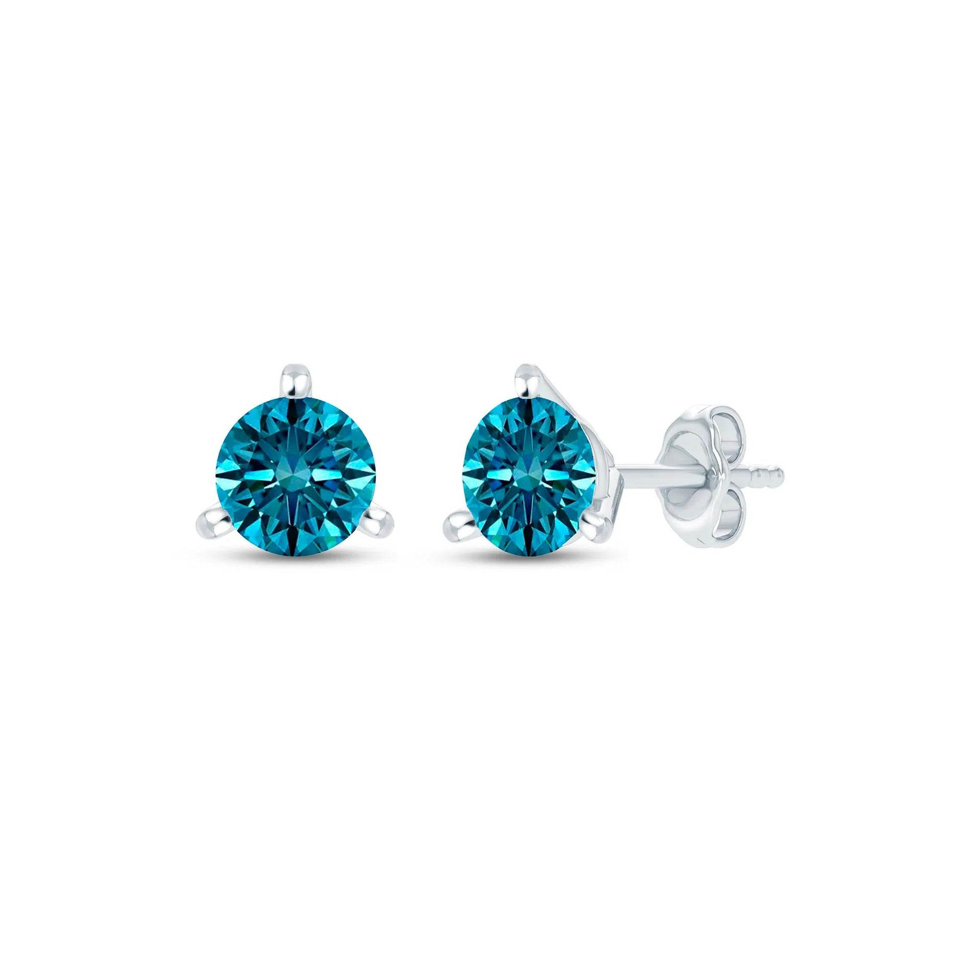 2 CT. Tw. Lab Grown Diamond Blue Stud Earrings 10K White Gold Size 7.70mm