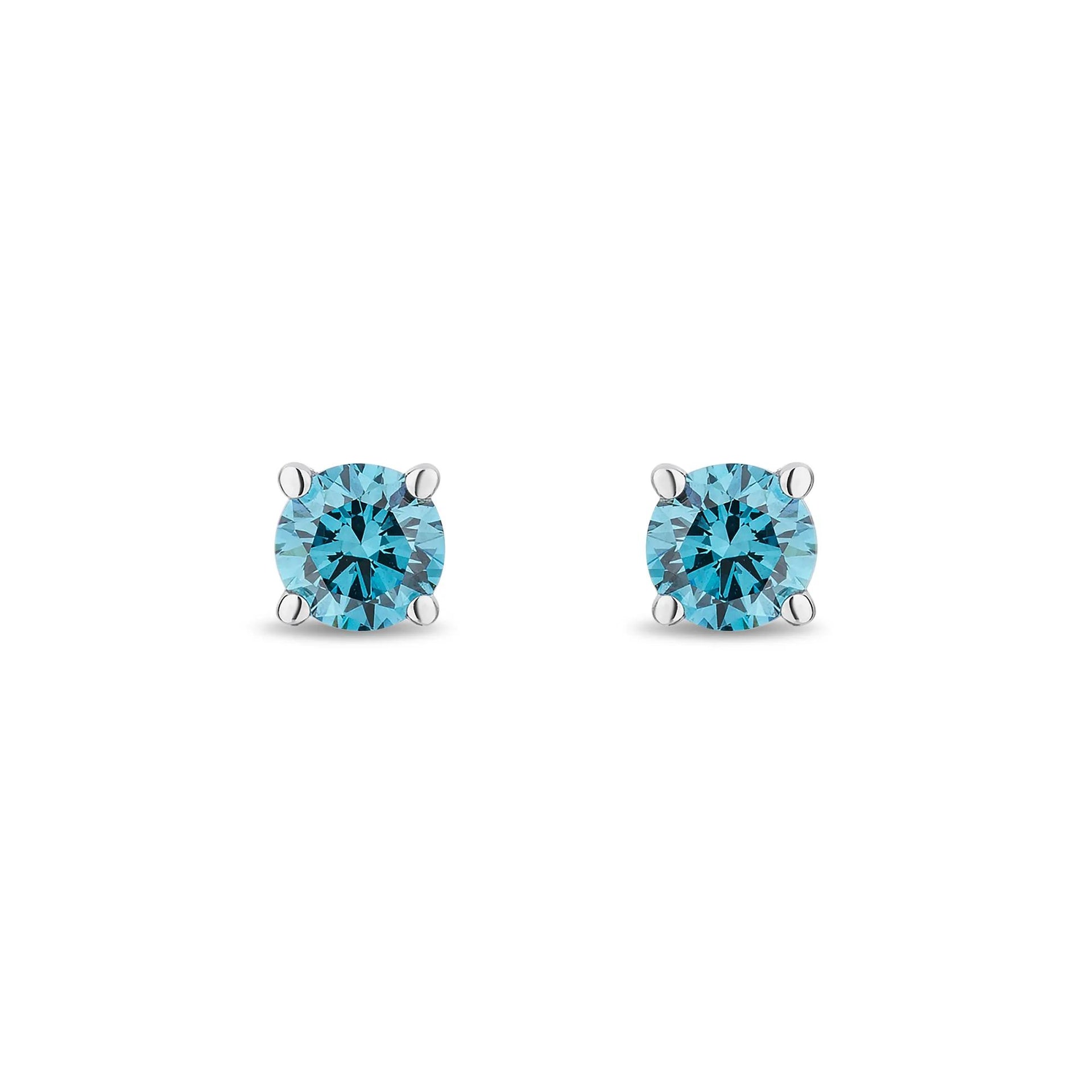 1/2 CT. Tw. Lab Grown Diamond Blue Stud Earrings 14K White Gold Size 4.00mm