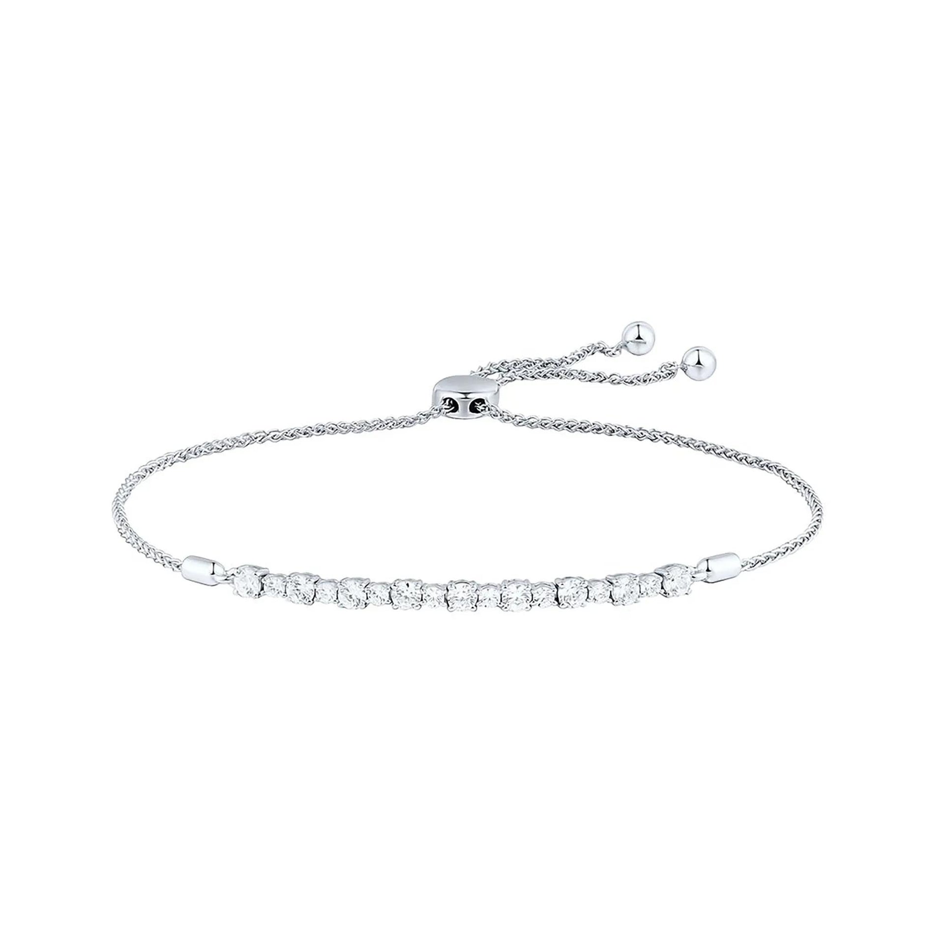 1 CT. Tw. Lab Grown Diamond Bolo Bracelet 14K White Gold Size 46.00mm