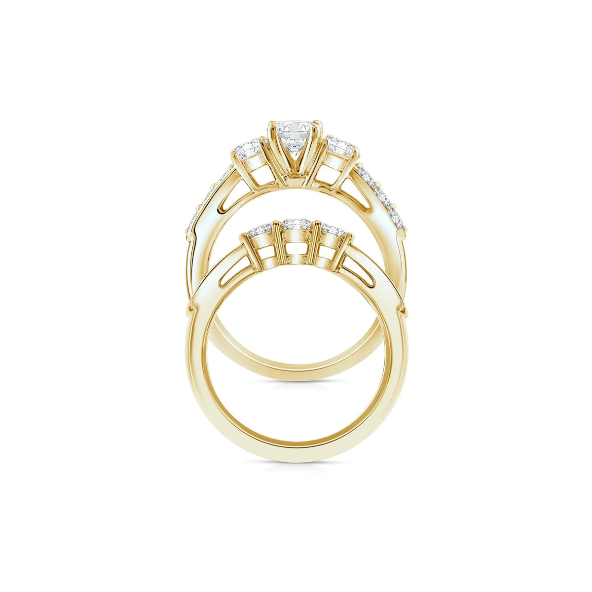 2 1/4 CT. Tw. Lab Grown Diamond Bridal Set 10K Yellow Gold Ring Round Brilliant Cut Size 7.5 2mm