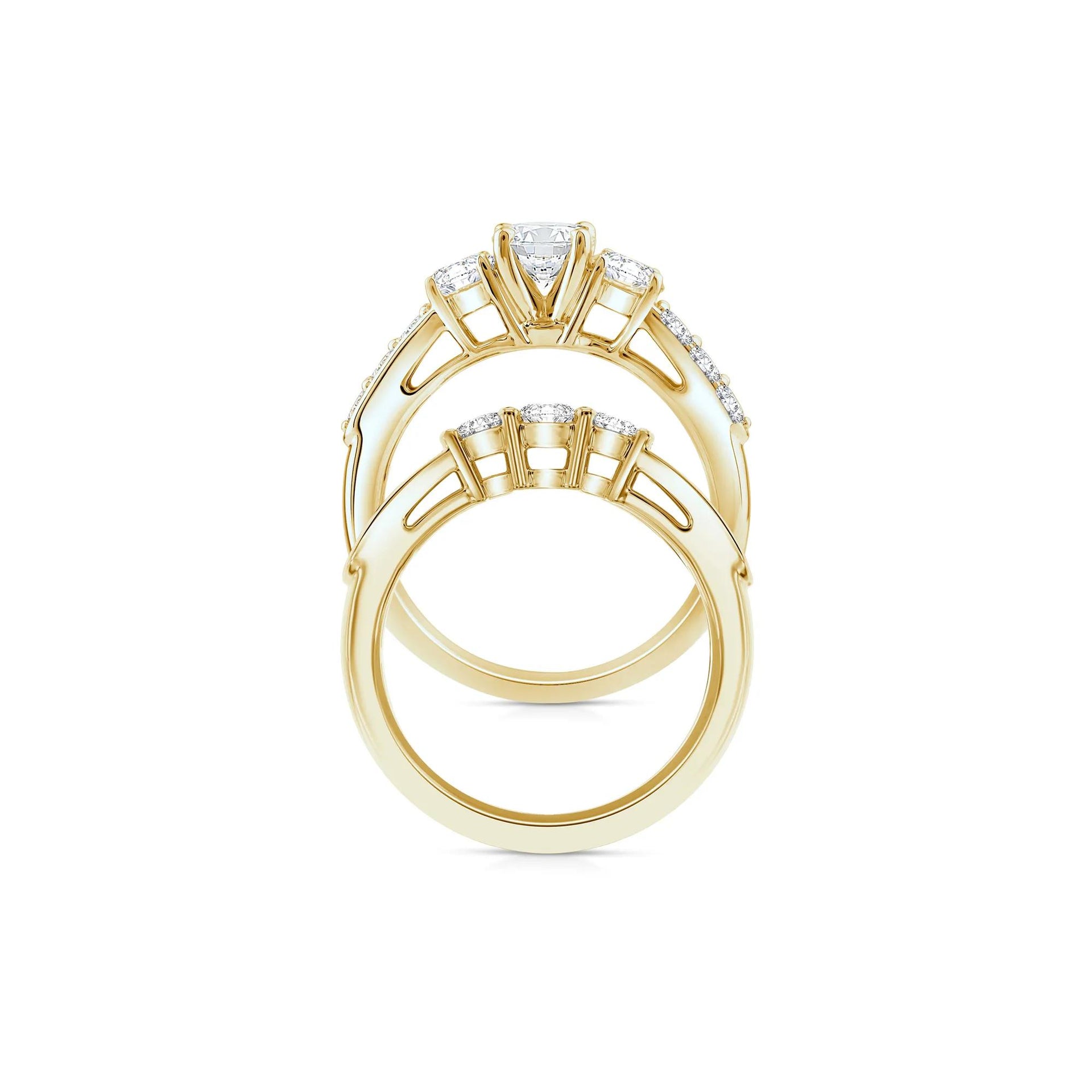 2 1/4 CT. Tw. Lab Grown Diamond Bridal Set 10K Yellow Gold Ring Round Brilliant Cut Size 7 2mm