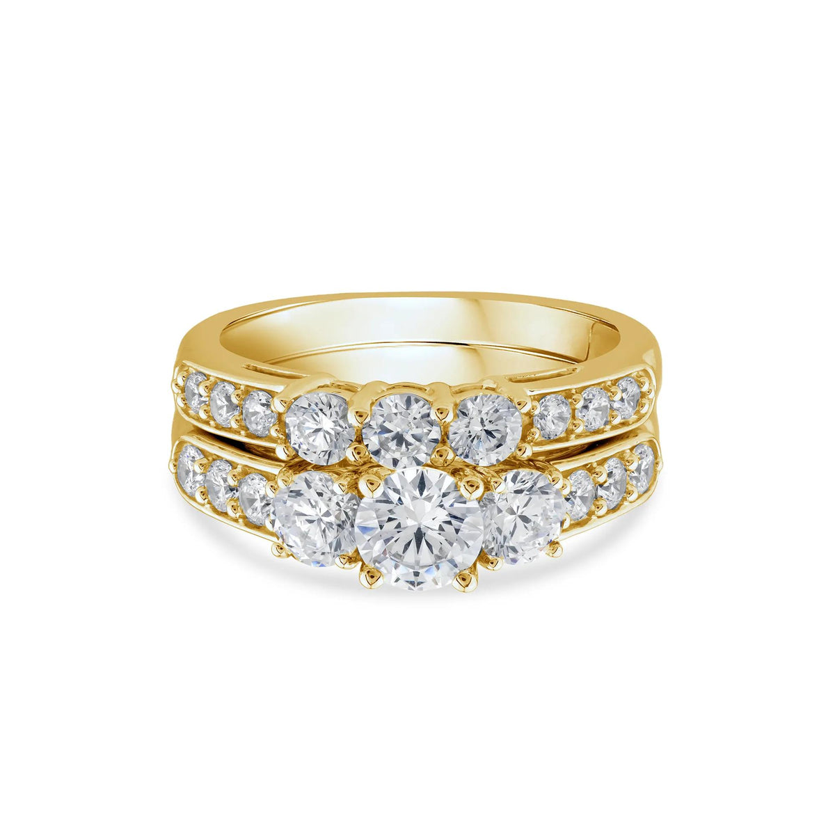 2 1/4 CT. Tw. Lab Grown Diamond Bridal Set 10K Yellow Gold Ring Round Brilliant Cut Size 7.5 2mm