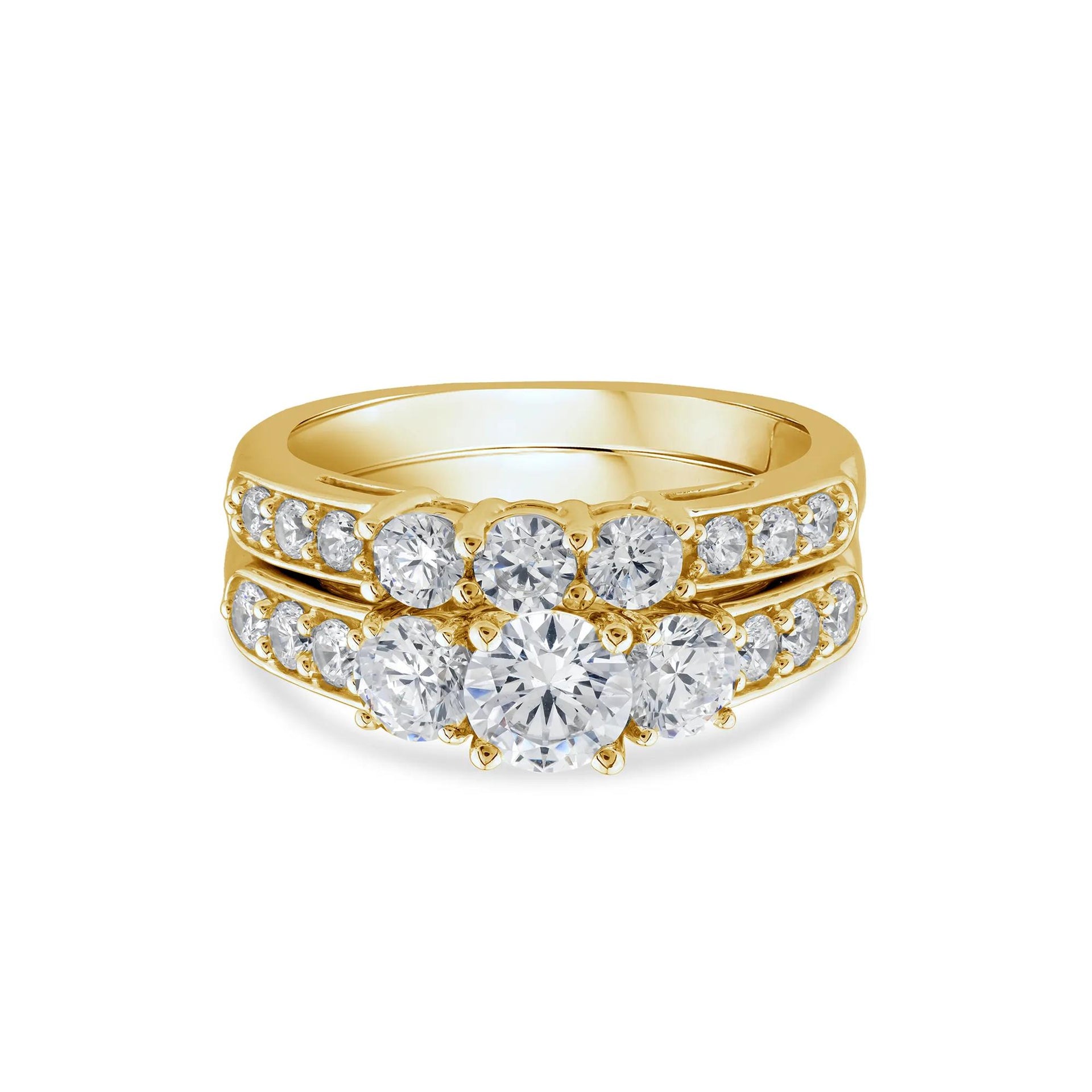 2 1/4 CT. Tw. Lab Grown Diamond Bridal Set 10K Yellow Gold Ring Round Brilliant Cut Size 7 2mm