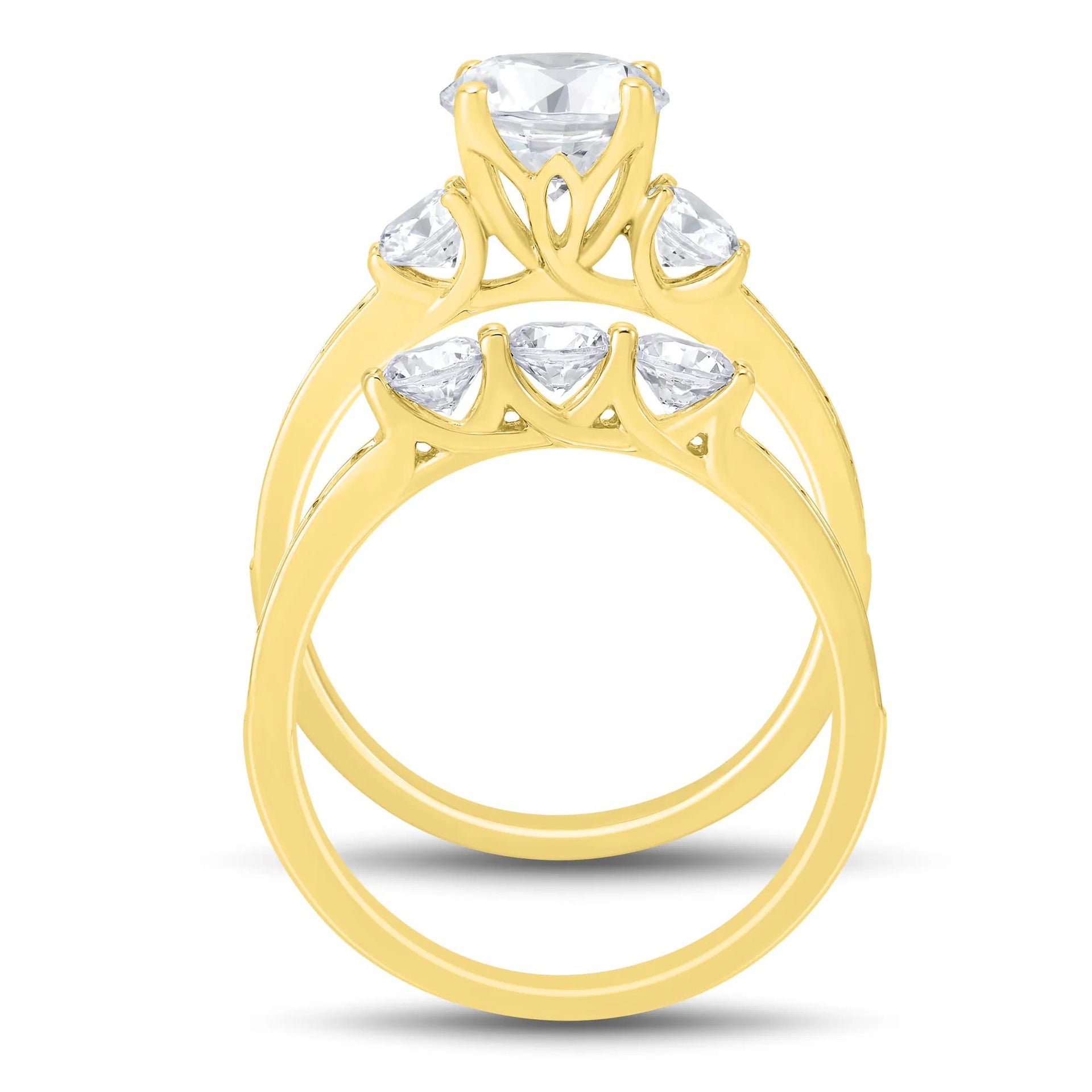 3 CT. Tw. Lab Grown Diamond Bridal Set 14K Yellow Gold Ring Size 9 1mm