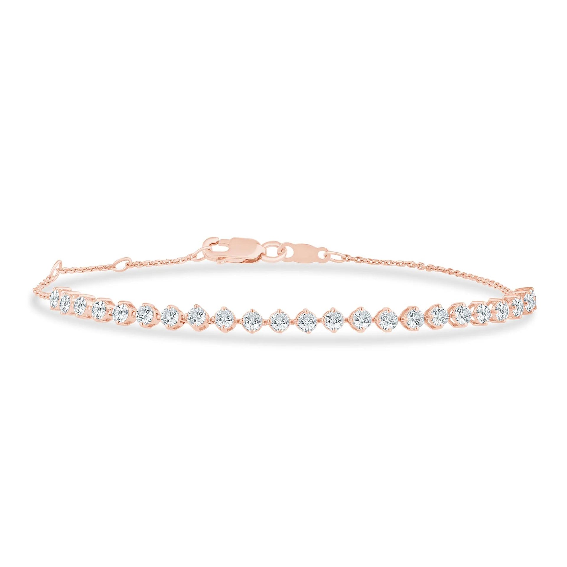 1 CT. Tw. Lab Grown Diamond Cable Chain Bracelet 10K Rose Gold Size 3.00mm