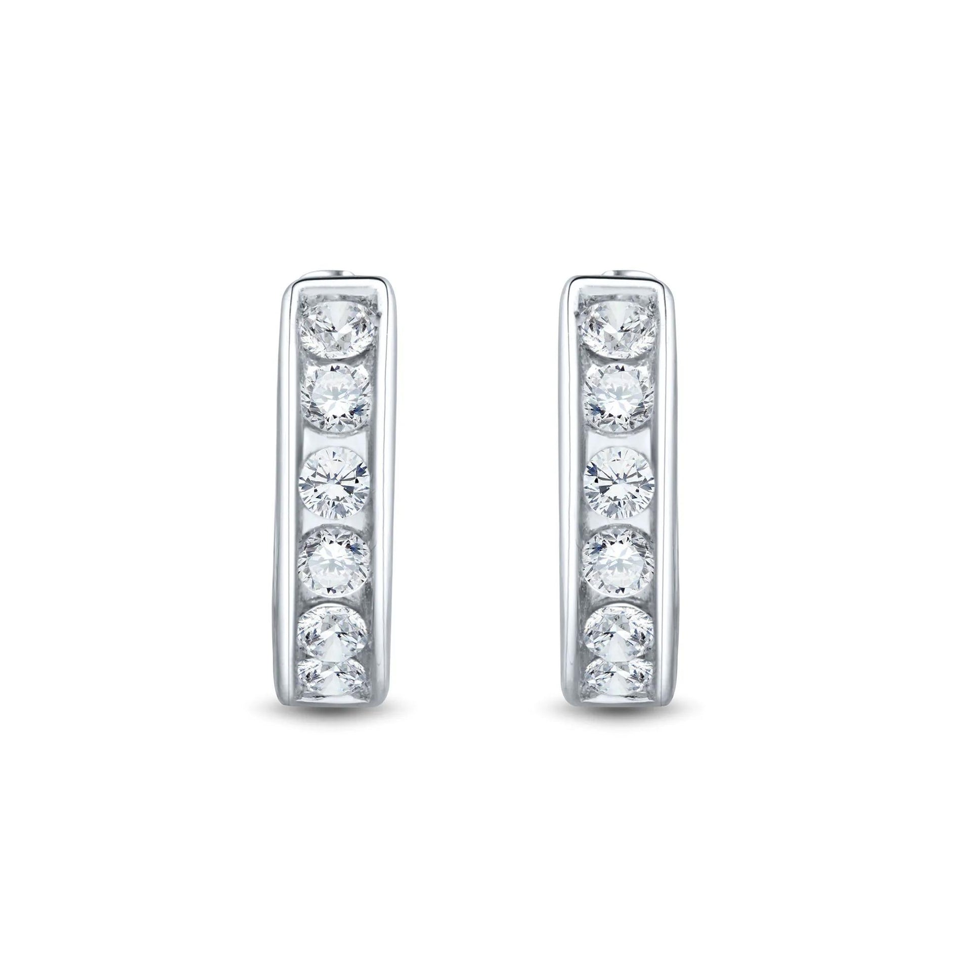 1/2 CT. Tw. Lab Grown Diamond Channel Hoop Earrings 14K White Gold Size 12.50mm