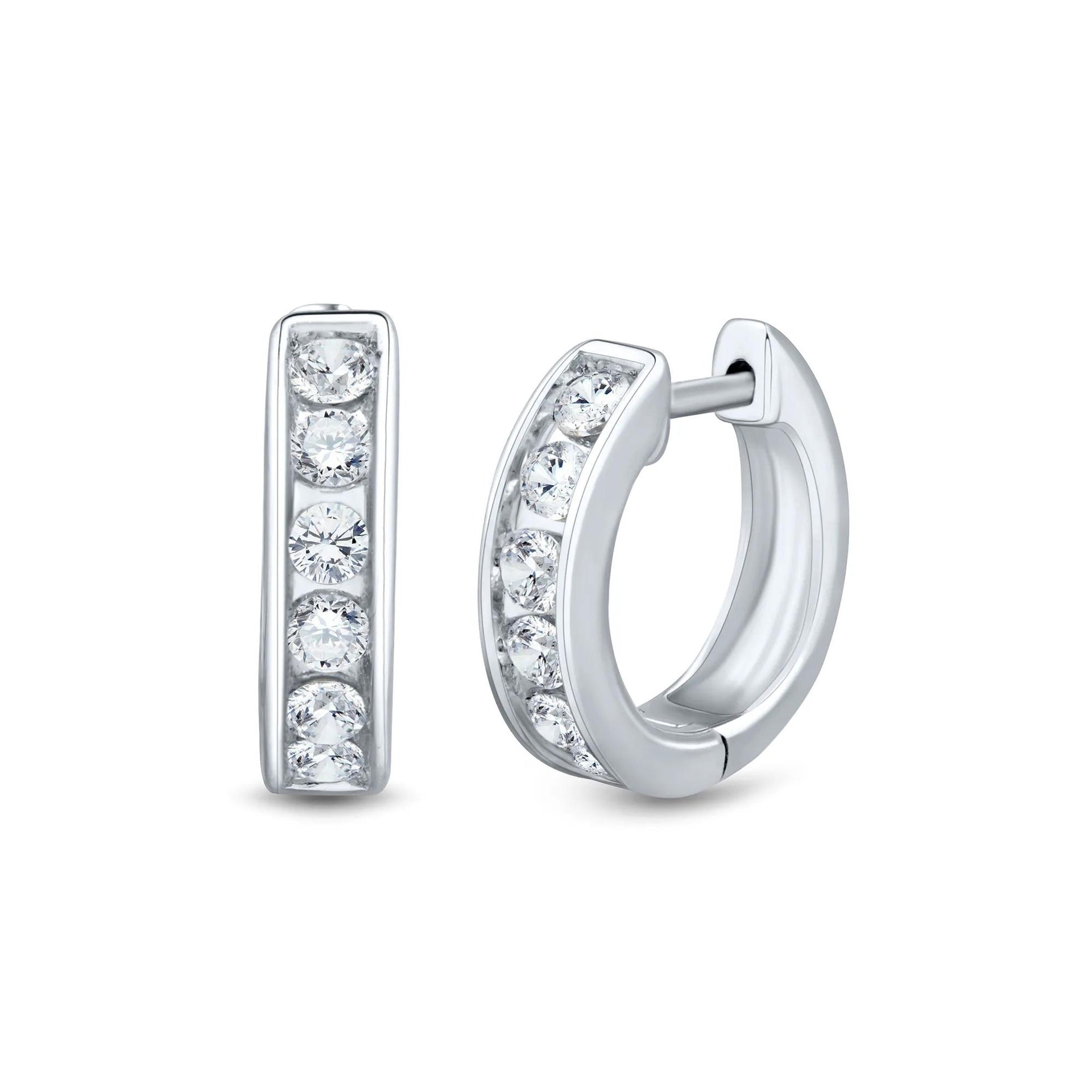 1/2 CT. Tw. Lab Grown Diamond Channel Hoop Earrings 14K White Gold Size 12.50mm