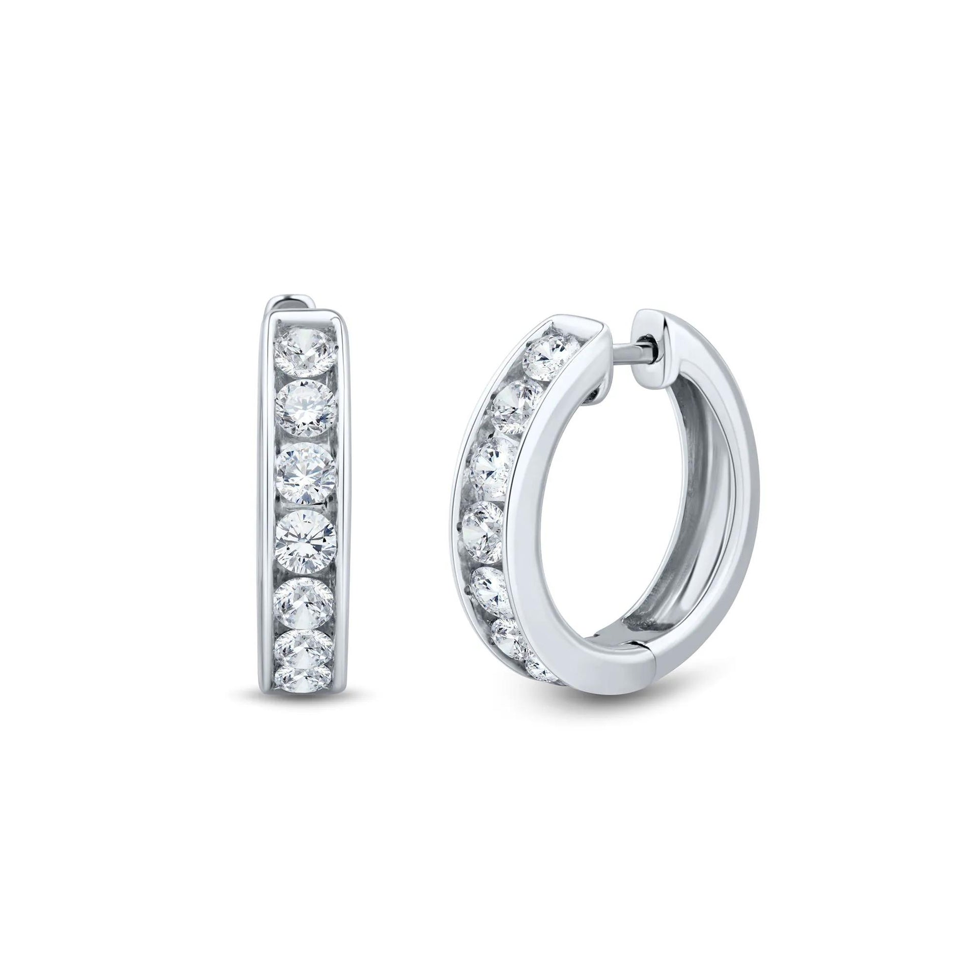 1 CT. Tw. Lab Grown Diamond Channel Hoop Earrings 14K White Gold Size 17.50mm