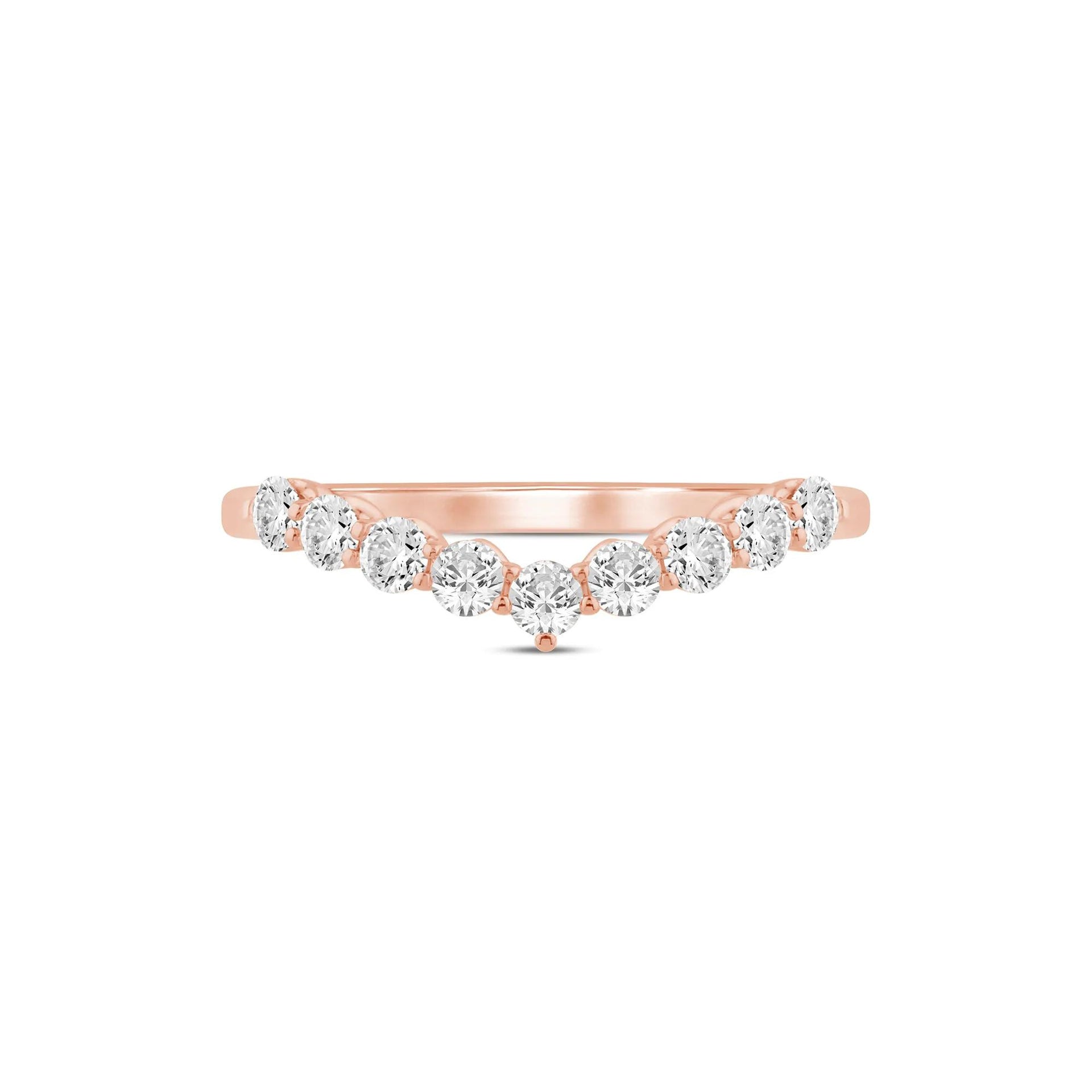1/2 CT. Tw. Lab Grown Diamond Chevron Band Ring 14K Rose Gold Round Brilliant Cut Size 8.5 1mm