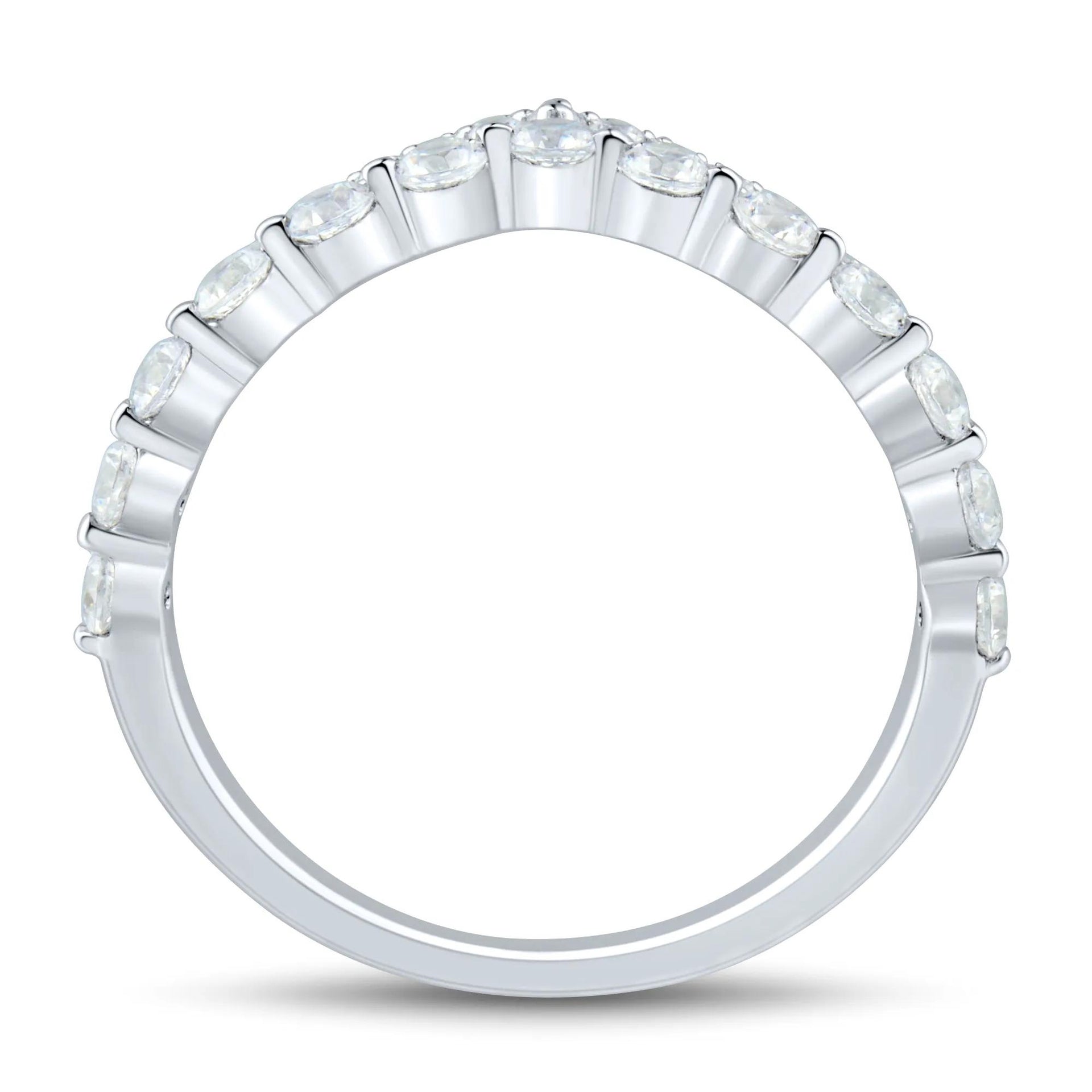 3/4 CT. Tw. Lab Grown Diamond Chevron Band Ring 14K White Gold Round Brilliant Cut Size 7 1mm
