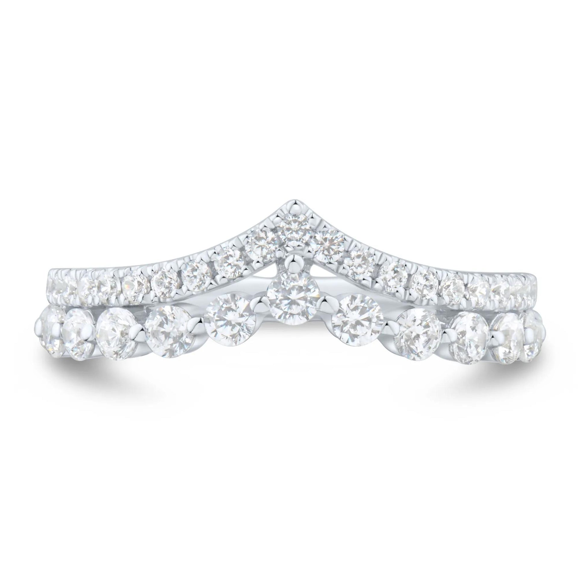 3/4 CT. Tw. Lab Grown Diamond Chevron Band Ring 14K White Gold Round Brilliant Cut Size 7 1mm