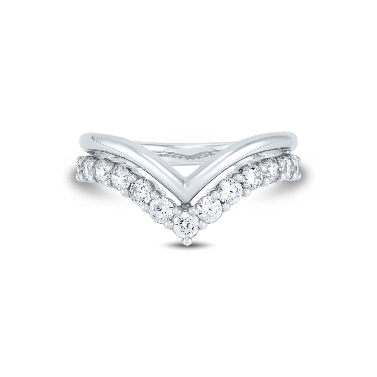 3/4 CT. Tw. Lab Grown Diamond Chevron Enhancer 14K White Gold Ring Size 5 1mm