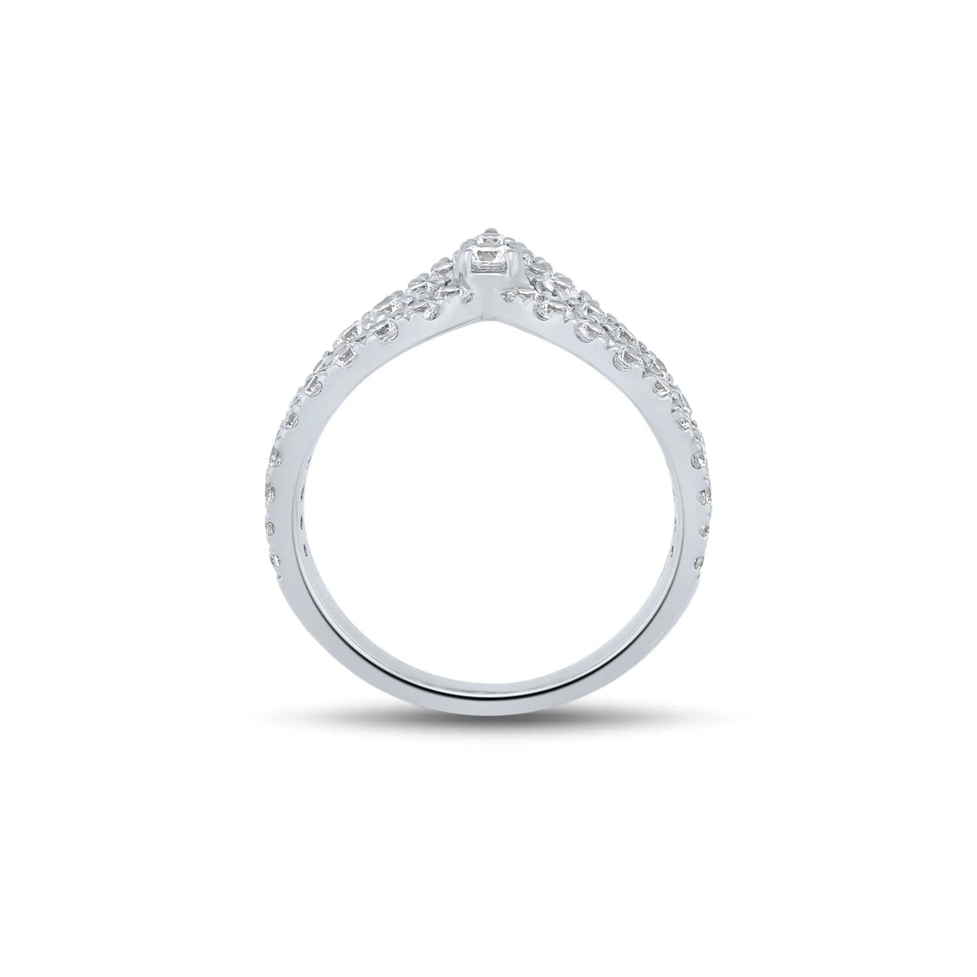 1 CT. Tw. Lab Grown Diamond Chevron Ring 14K White Gold Round Brilliant Cut Size 8