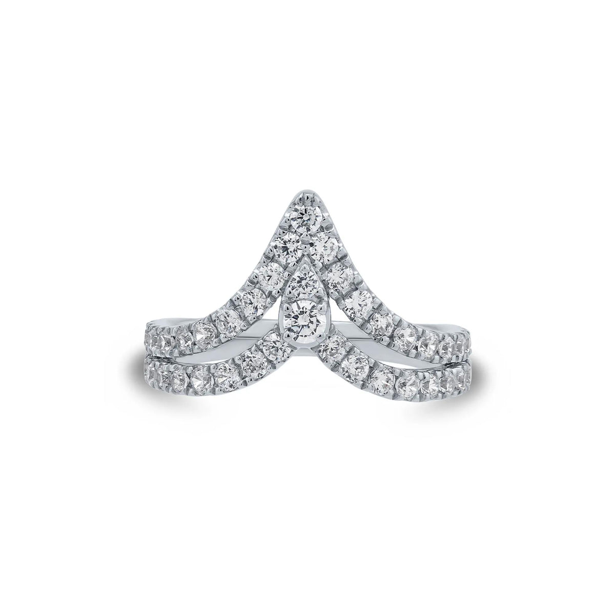 1 CT. Tw. Lab Grown Diamond Chevron Ring 14K White Gold Round Brilliant Cut Size 8
