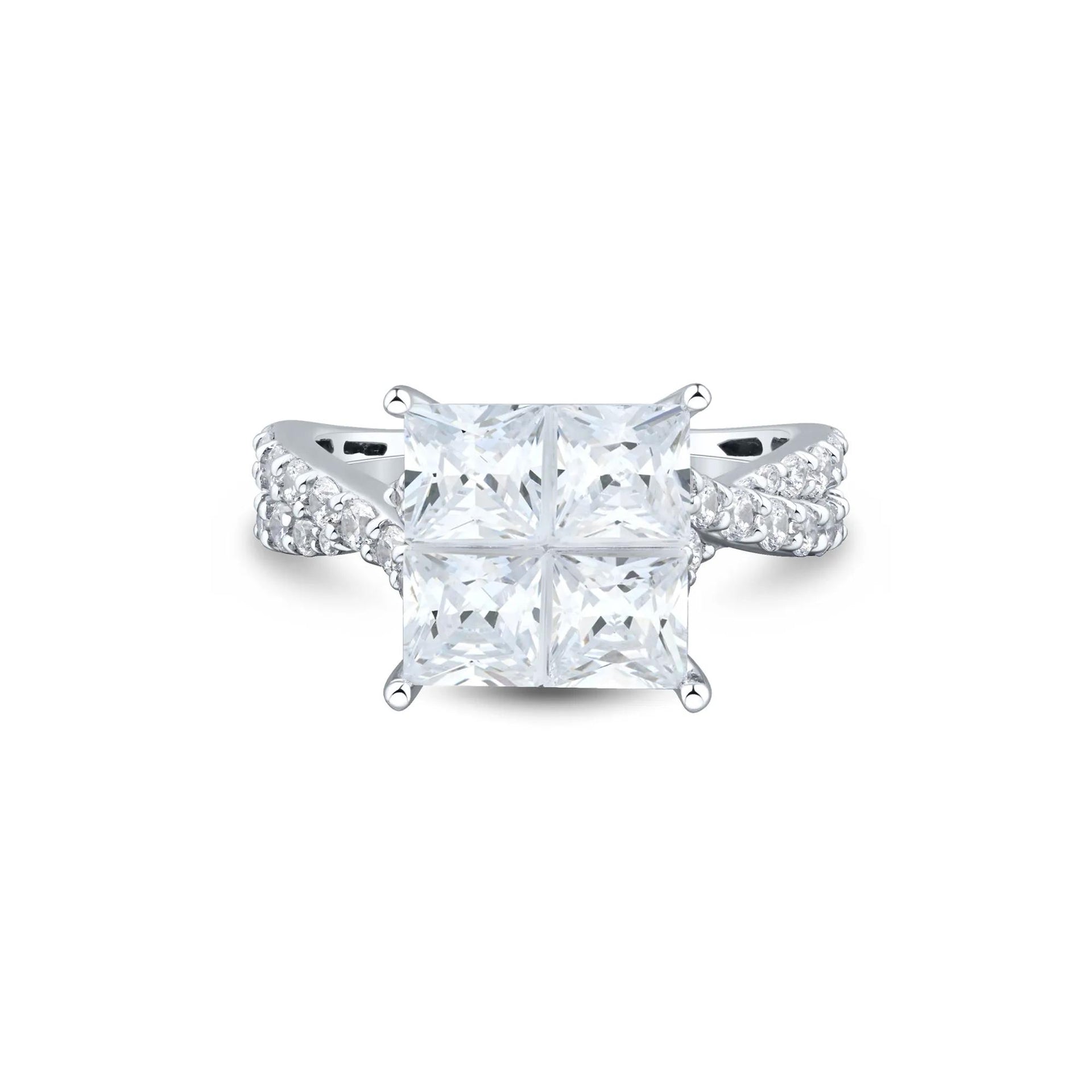 4 CT. Tw. Lab Grown Diamond Composite Engagement Ring 10K White Gold Round Brilliant Cut Size 7.5 1.5mm