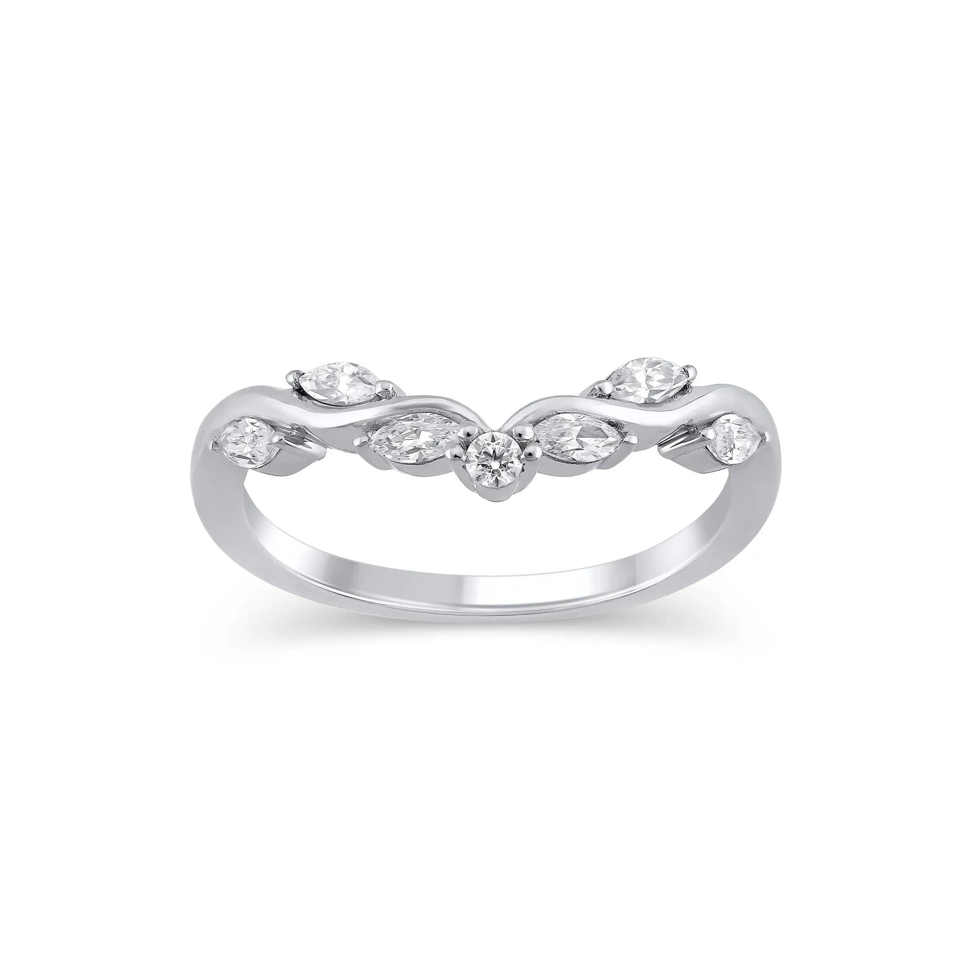 1/3 CT. Tw. Lab Grown Diamond Contour Band Ring 14K White Gold Round Brilliant Cut Size 6.5
