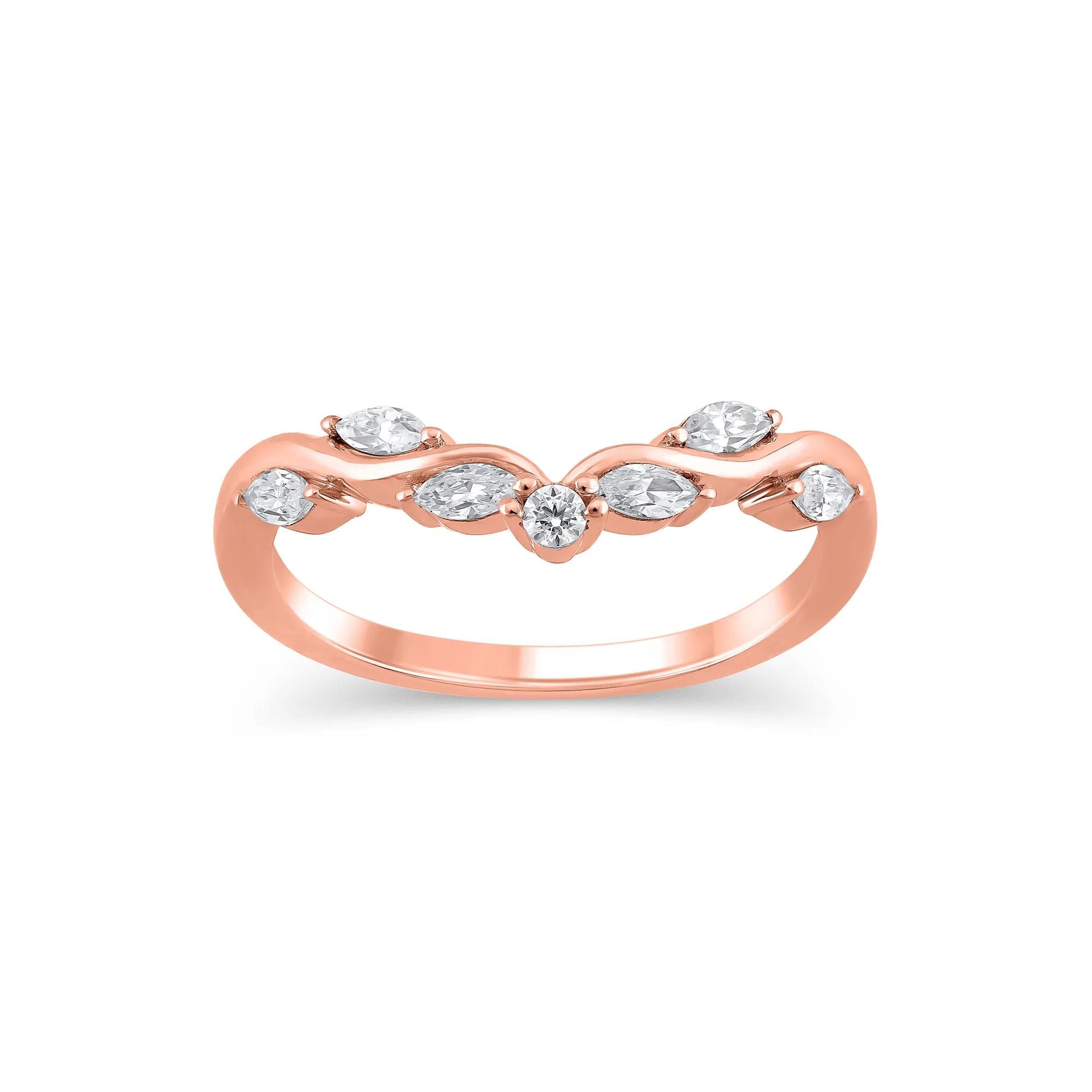 1/3 CT. Tw. Lab Grown Diamond Contour Band Ring 14K Rose Gold Round Brilliant Cut Size 5.5