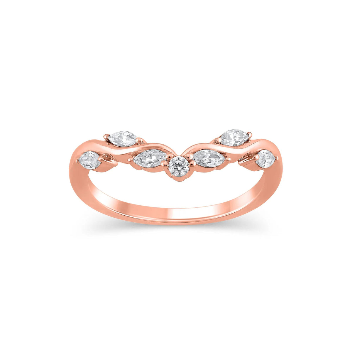 1/3 CT. Tw. Lab Grown Diamond Contour Band Ring 14K Rose Gold Round Brilliant Cut Size 6