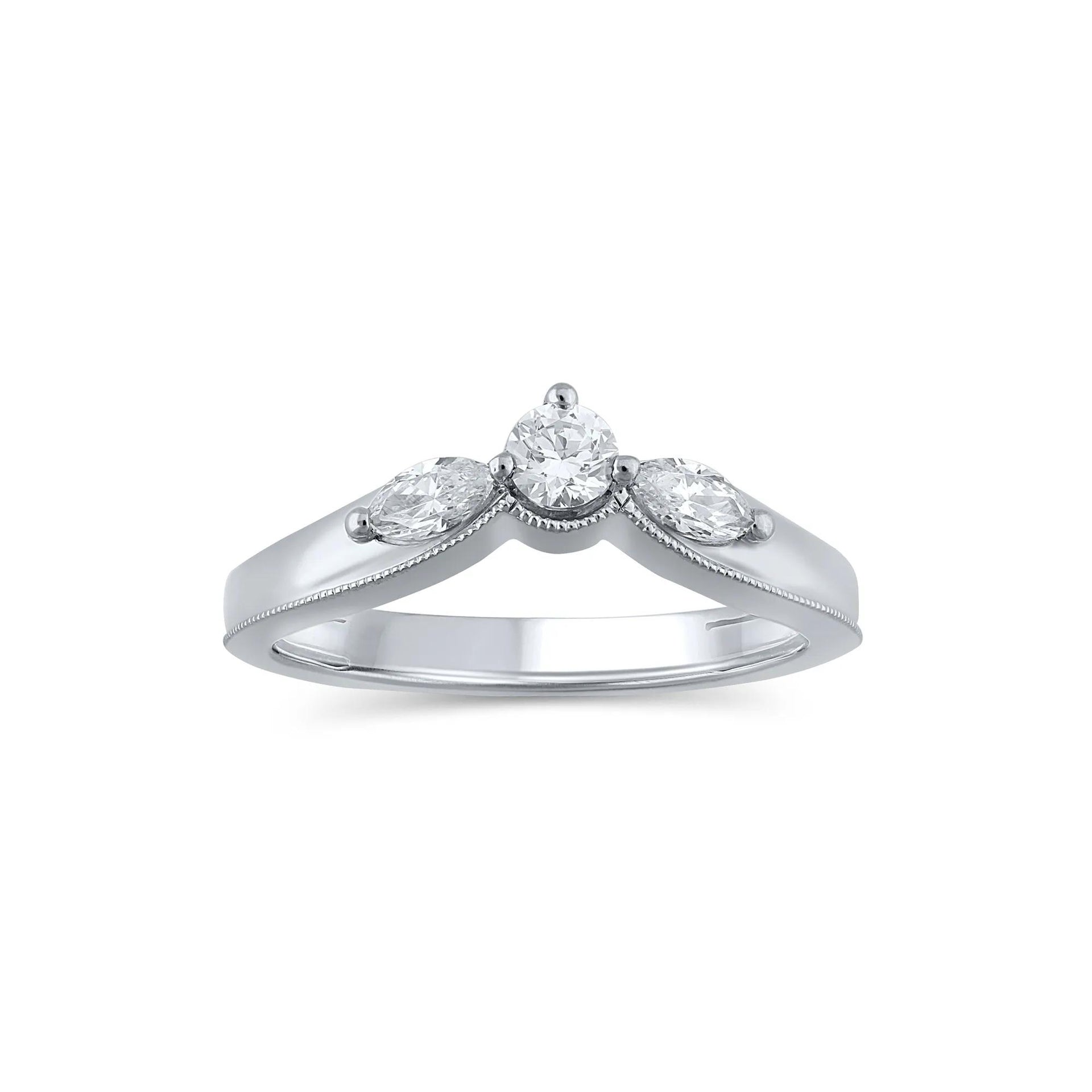 1/2 CT. Tw. Lab Grown Diamond Contour Band Ring 14K White Gold Round Brilliant Cut Size 9