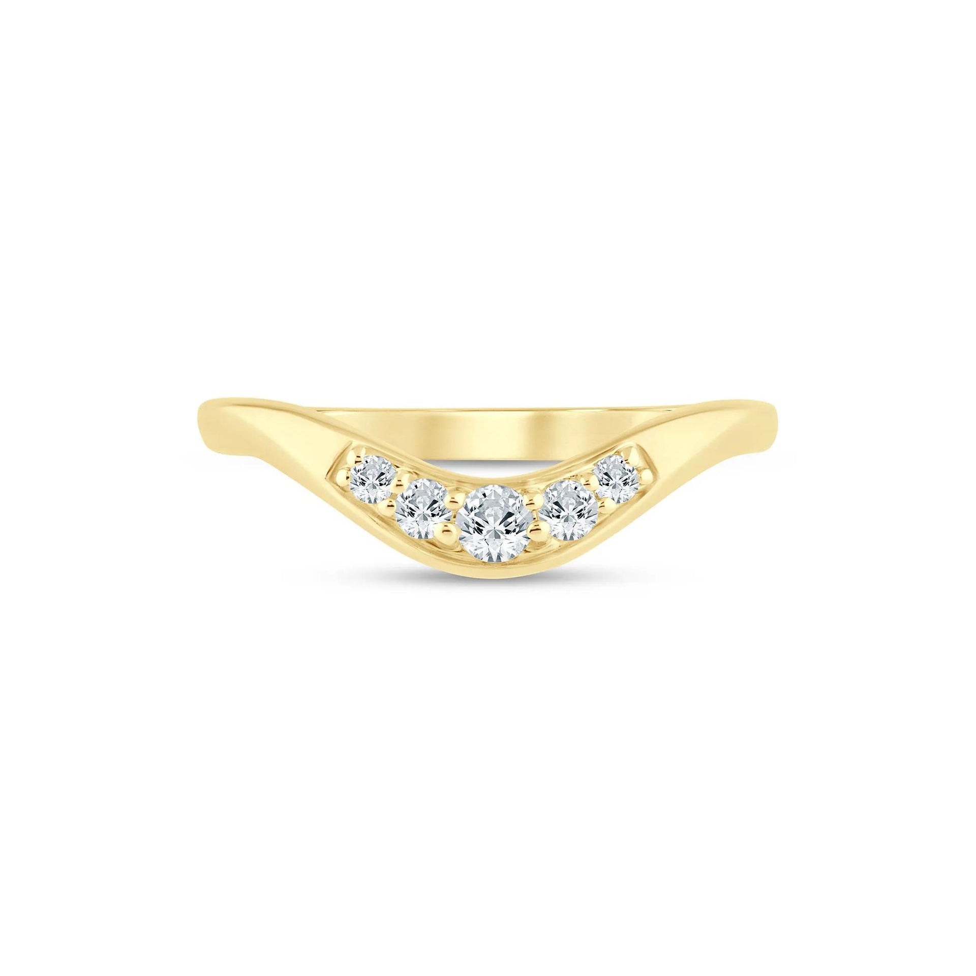 1/5 CT. Tw. Lab Grown Diamond Contour Band Ring 14K Yellow Gold Round Brilliant Cut Size 7.5 1.5mm