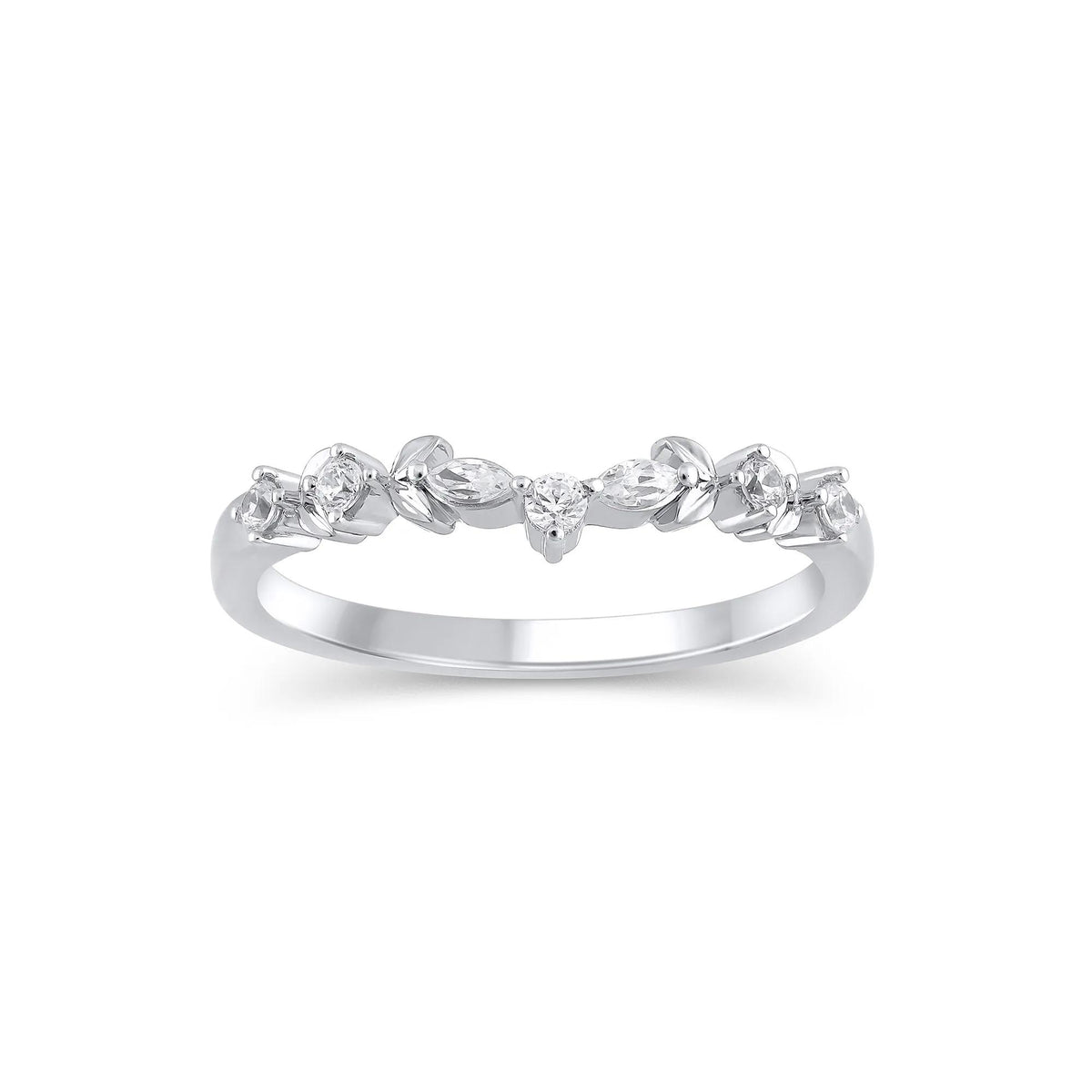 1/7 CT. Tw. Lab Grown Diamond Contour Band Ring 14K White Gold Round Brilliant Cut Size 9 5mm