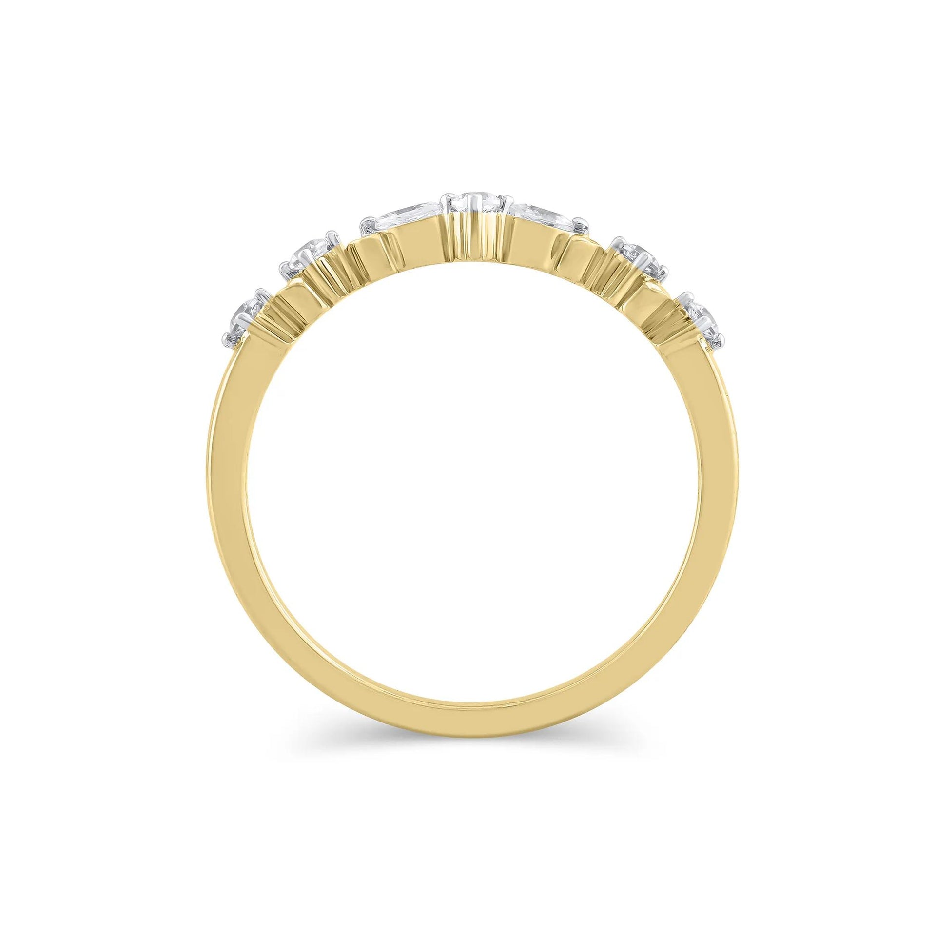 1/7 CT. Tw. Lab Grown Diamond Contour Band Ring 14K Yellow Gold Round Brilliant Cut Size 5.5 5mm