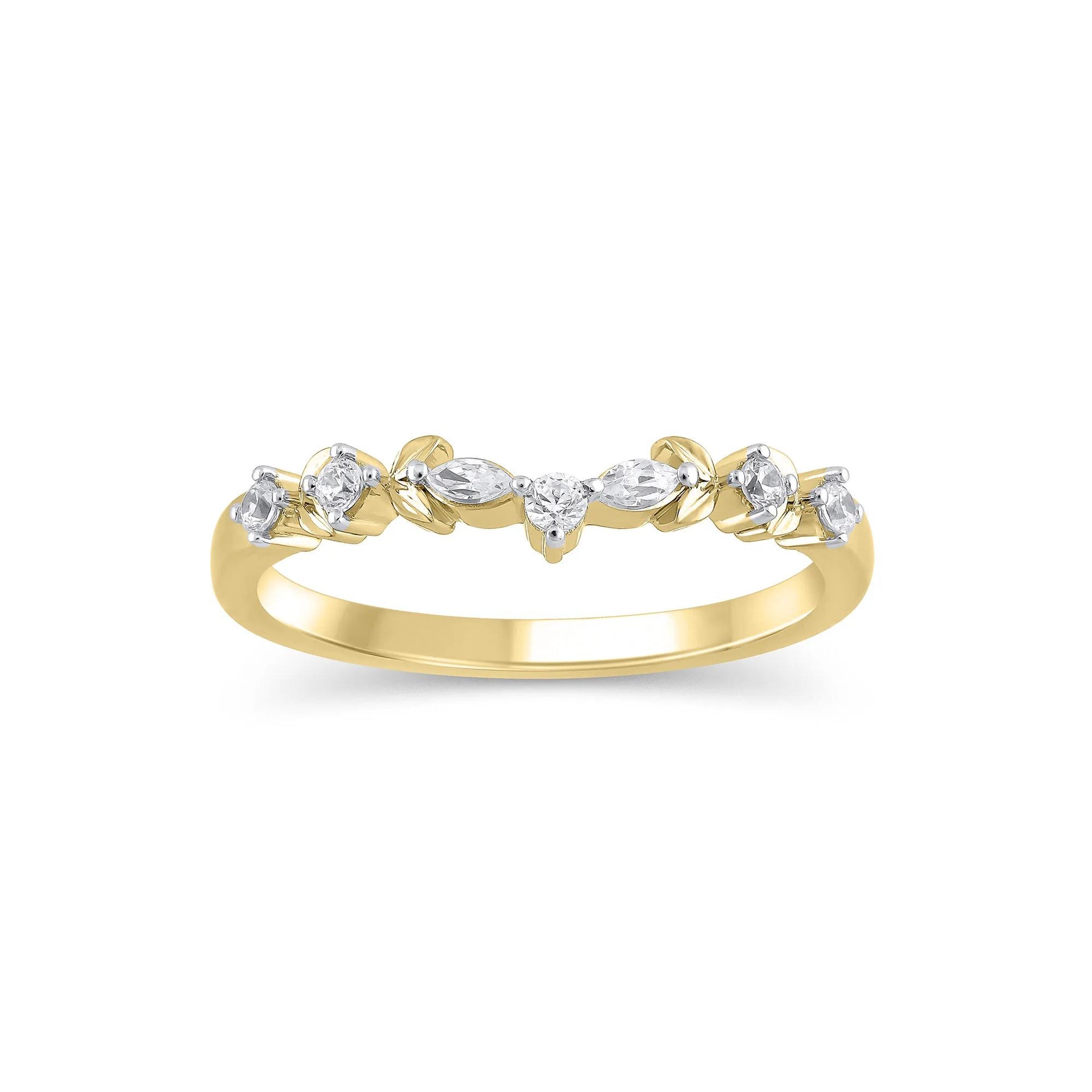 1/7 CT. Tw. Lab Grown Diamond Contour Band Ring 14K Yellow Gold Round Brilliant Cut Size 5.5 5mm
