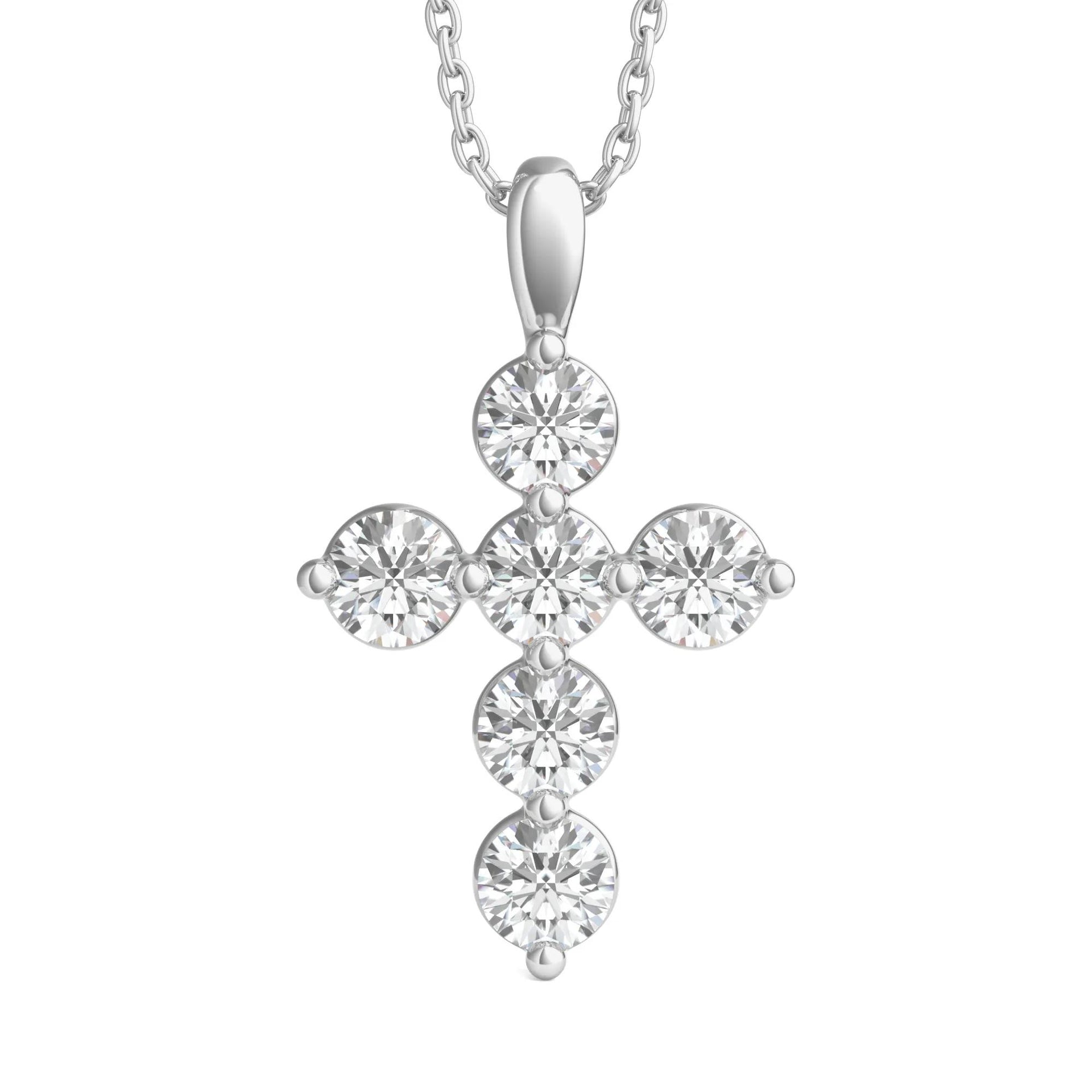 Lab Grown Diamond Cross Pendant Necklace 14K Gold White Size 18"