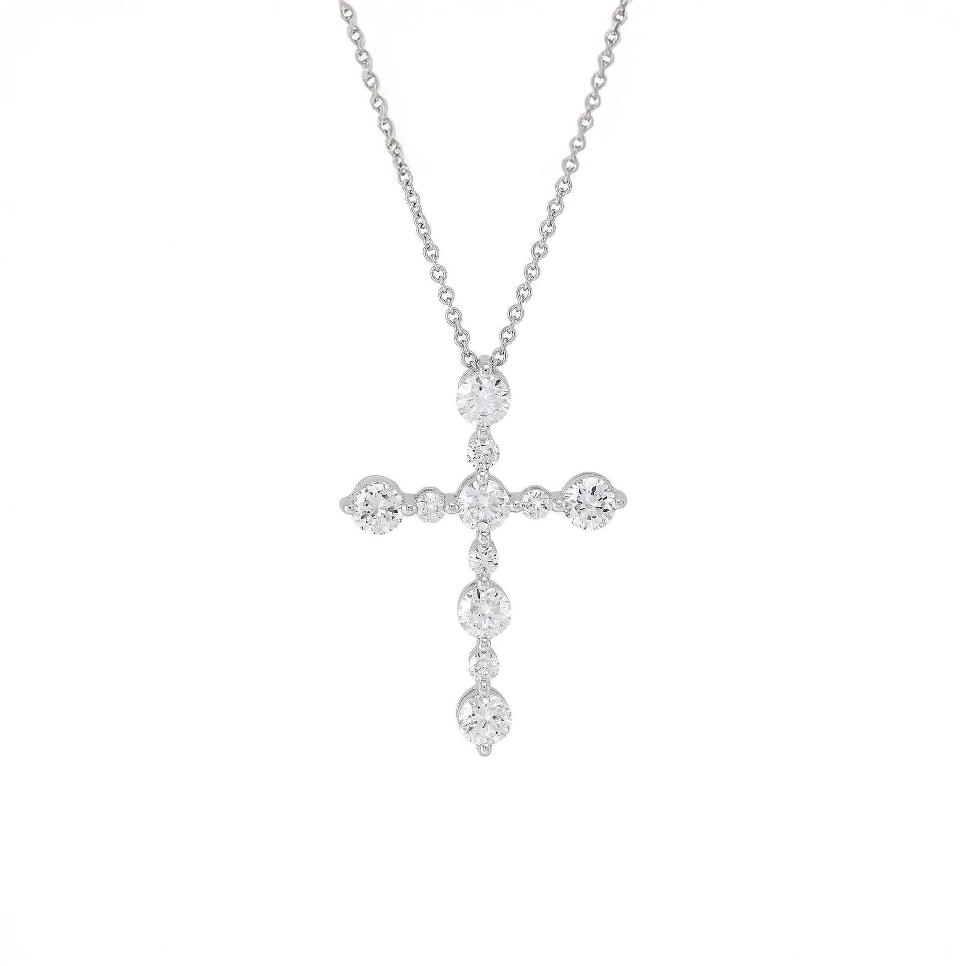 1 CT. Tw. Lab Grown Diamond Cross Pendant Necklace 14K White Gold Size 18"