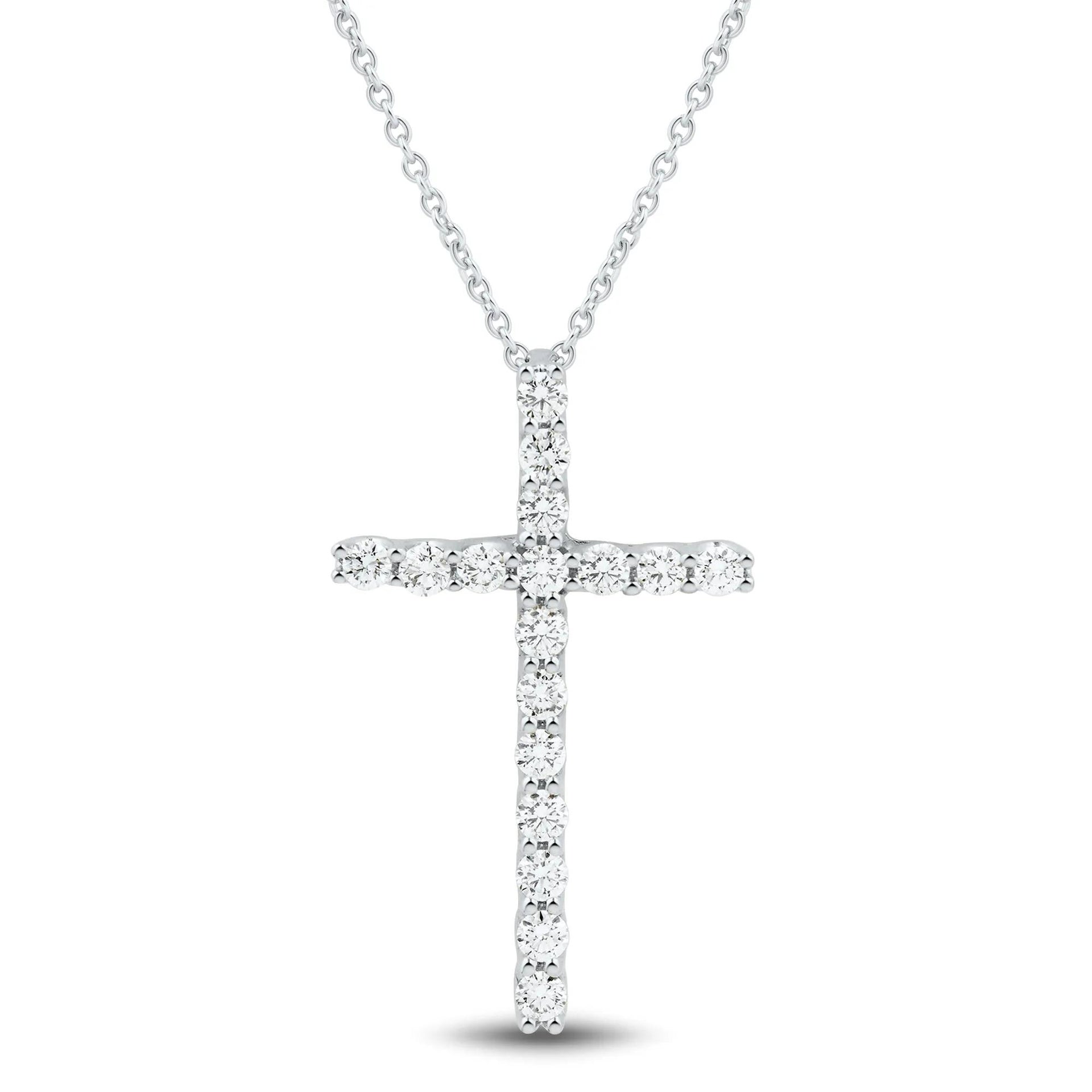5/8 CT. Tw. Lab Grown Diamond Cross Pendant Necklace 14K White Gold Size 18.00mm