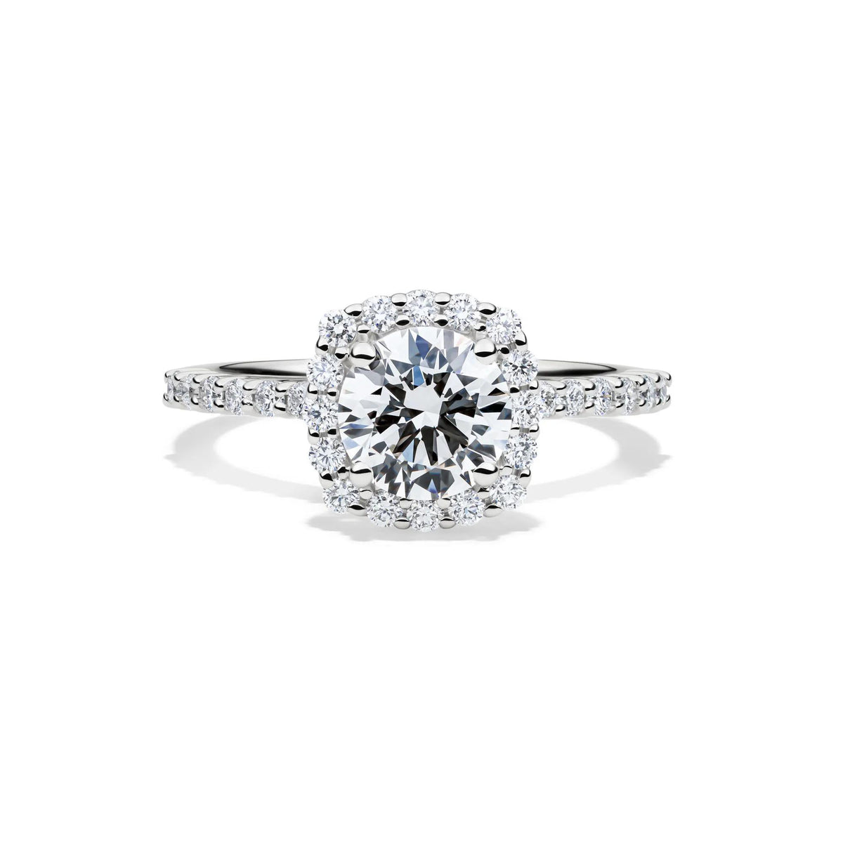 1 3/4 CT. Tw. Lab Grown Diamond Cushion Halo Engagement Ring 14K White Gold Round Brilliant Cut Size 6.5 1mm