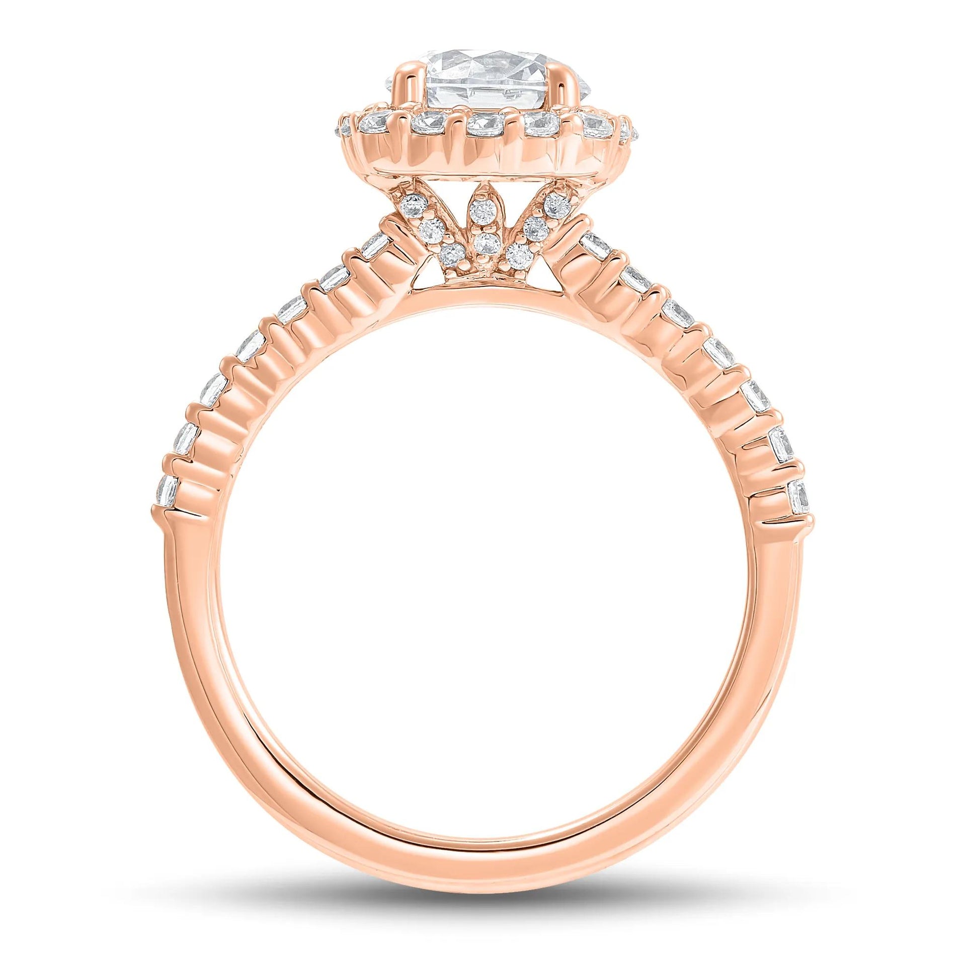 1 3/4 CT. Tw. Lab Grown Diamond Cushion Halo Engagement Ring 14K Rose Gold Size 7.5 1mm