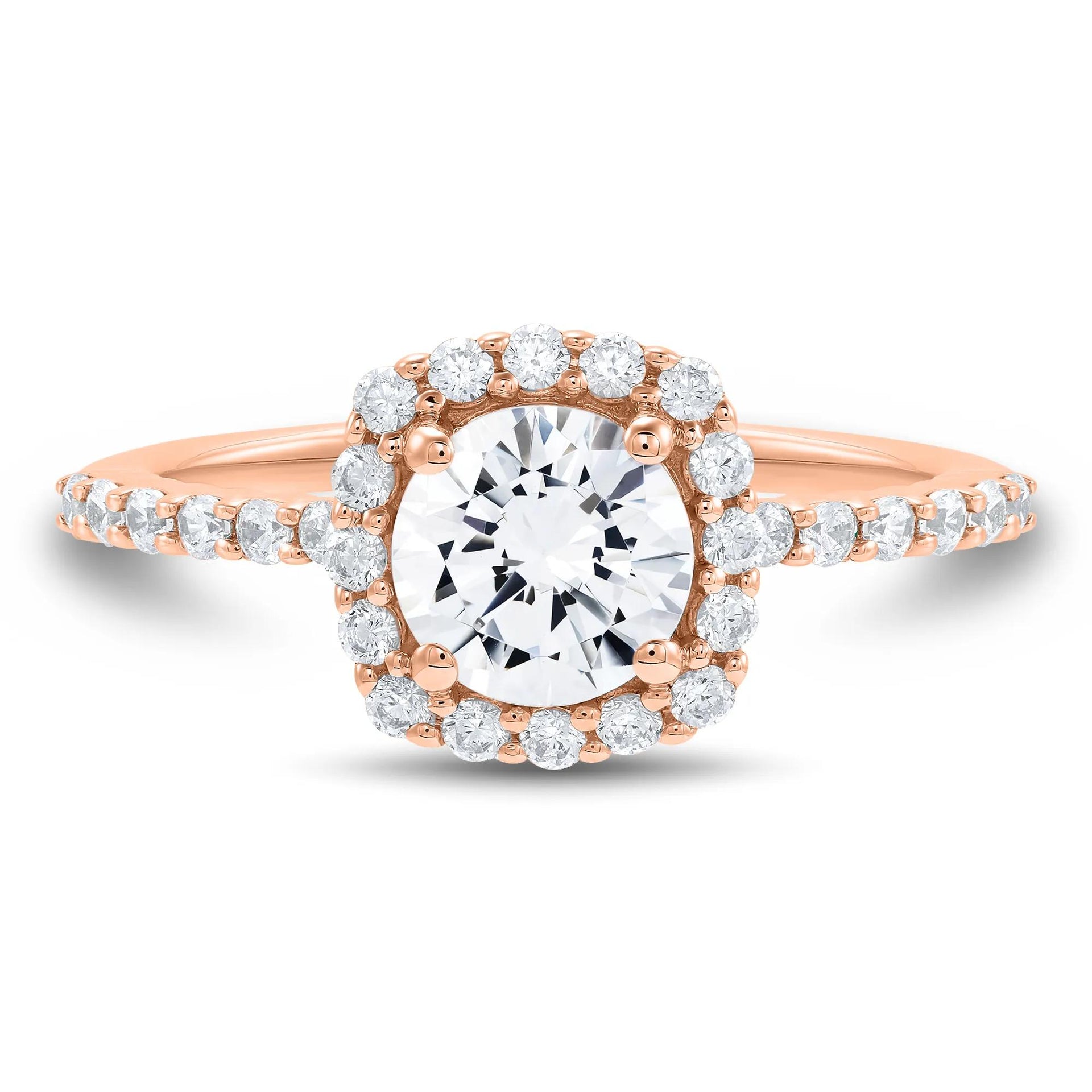 1 3/4 CT. Tw. Lab Grown Diamond Cushion Halo Engagement Ring 14K Rose Gold Size 7.5 1mm