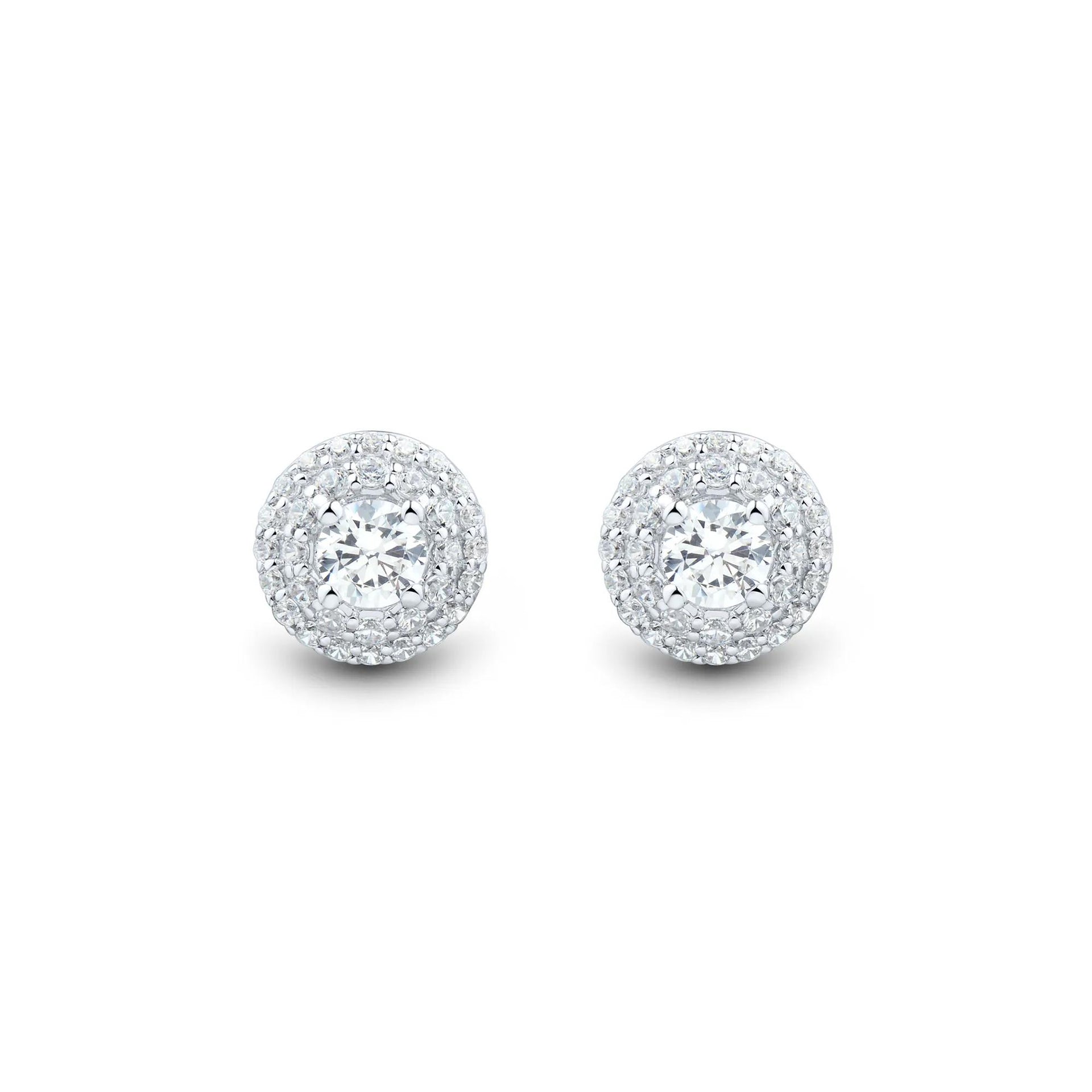 1 CT. Tw. Lab Grown Diamond Double Halo Earrings 14K White Gold Size 8.70mm