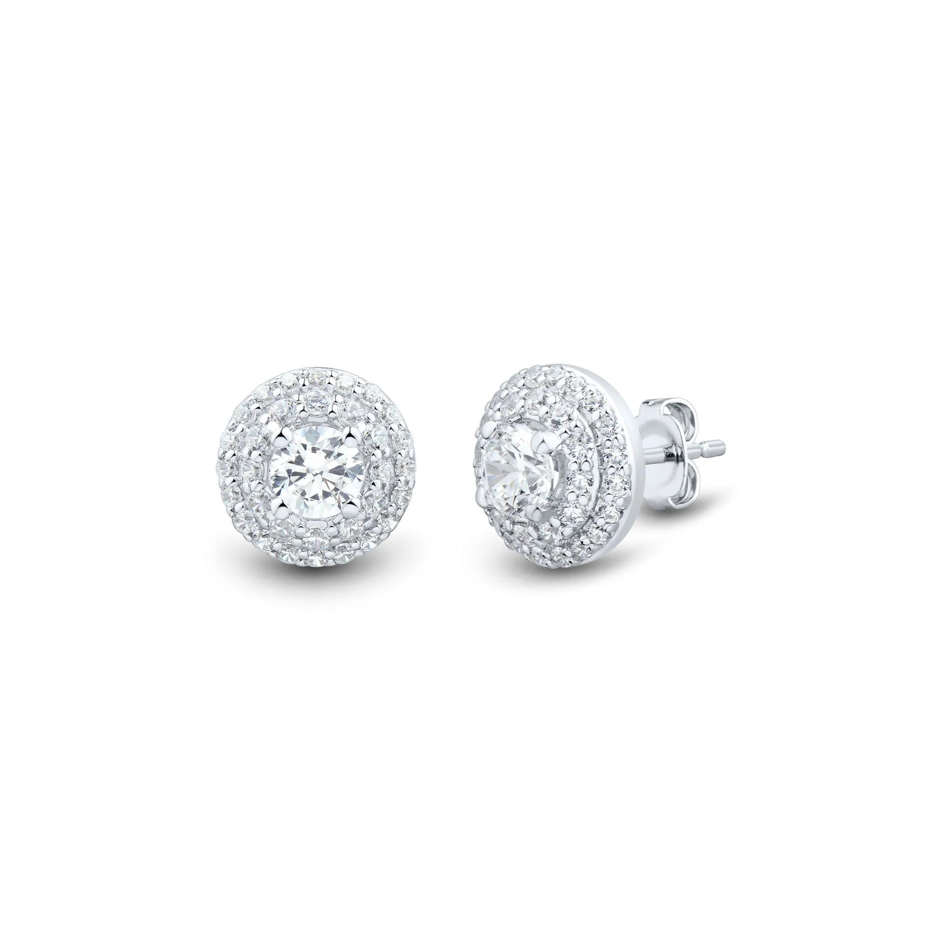 1 CT. Tw. Lab Grown Diamond Double Halo Earrings 14K White Gold Size 8.70mm