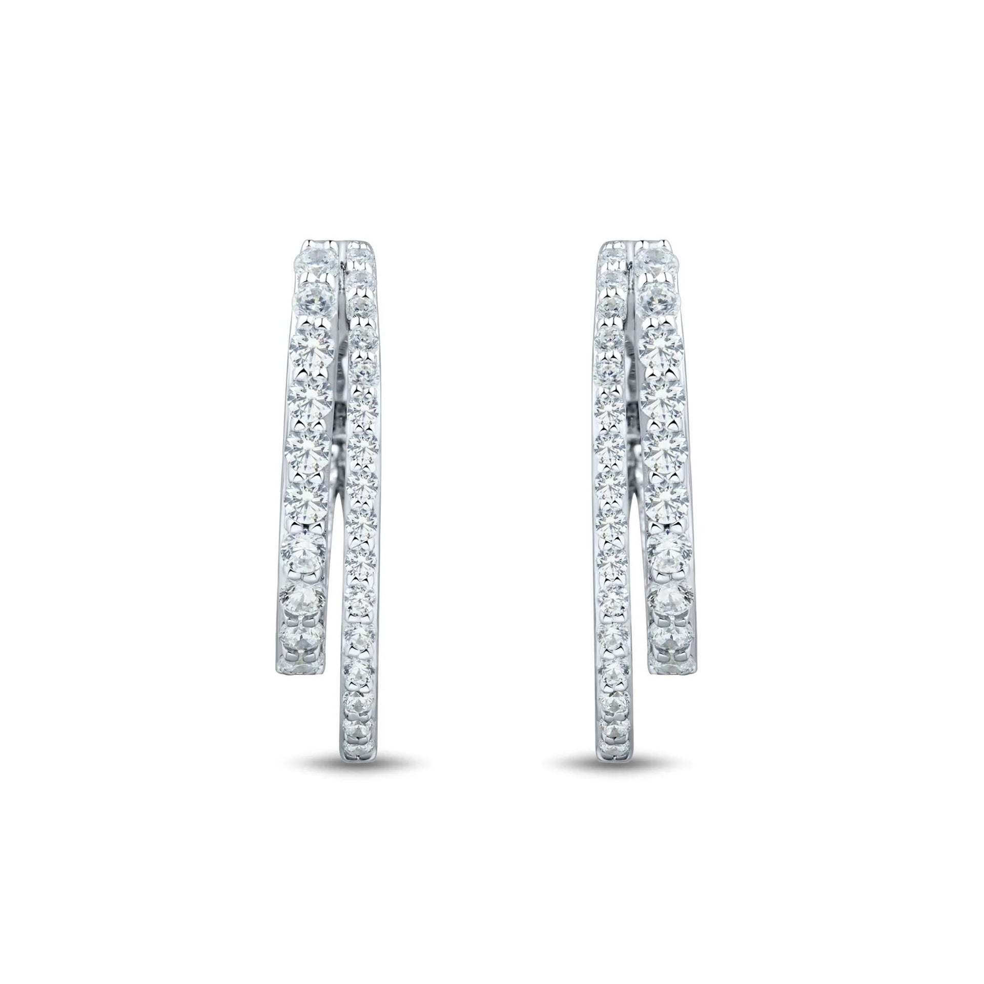 2 CT. Tw. Lab Grown Diamond Double Oval Inside Out Hoops 10K White Gold Earring Size 17.50mm