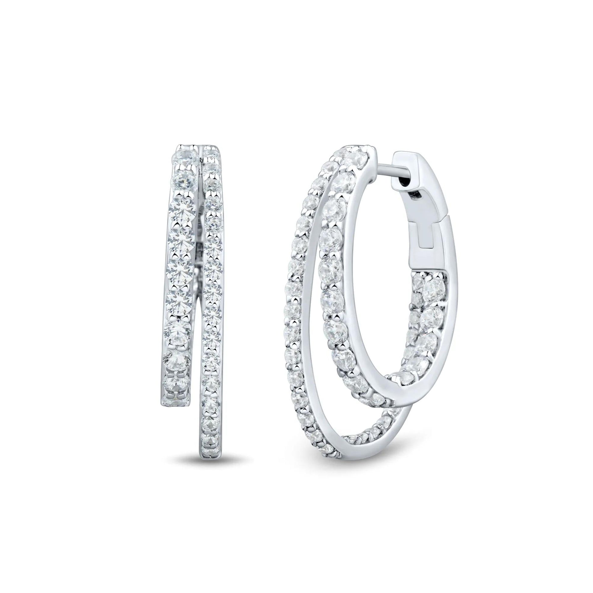 2 CT. Tw. Lab Grown Diamond Double Oval Inside Out Hoops 10K White Gold Earring Size 17.50mm