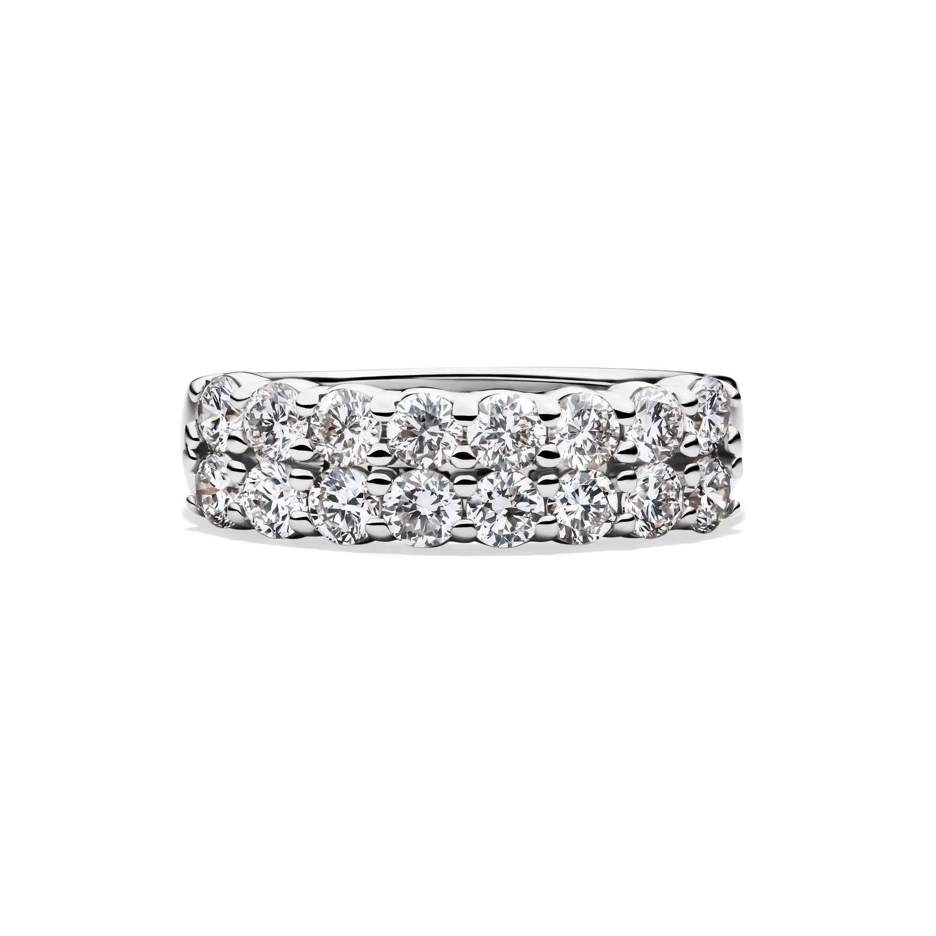 Lab Grown Diamond Double Row Anniversary Band Ring 10K White Gold (1 ½ CT. Tw.) Round Brilliant Cut Size 7.5 2mm