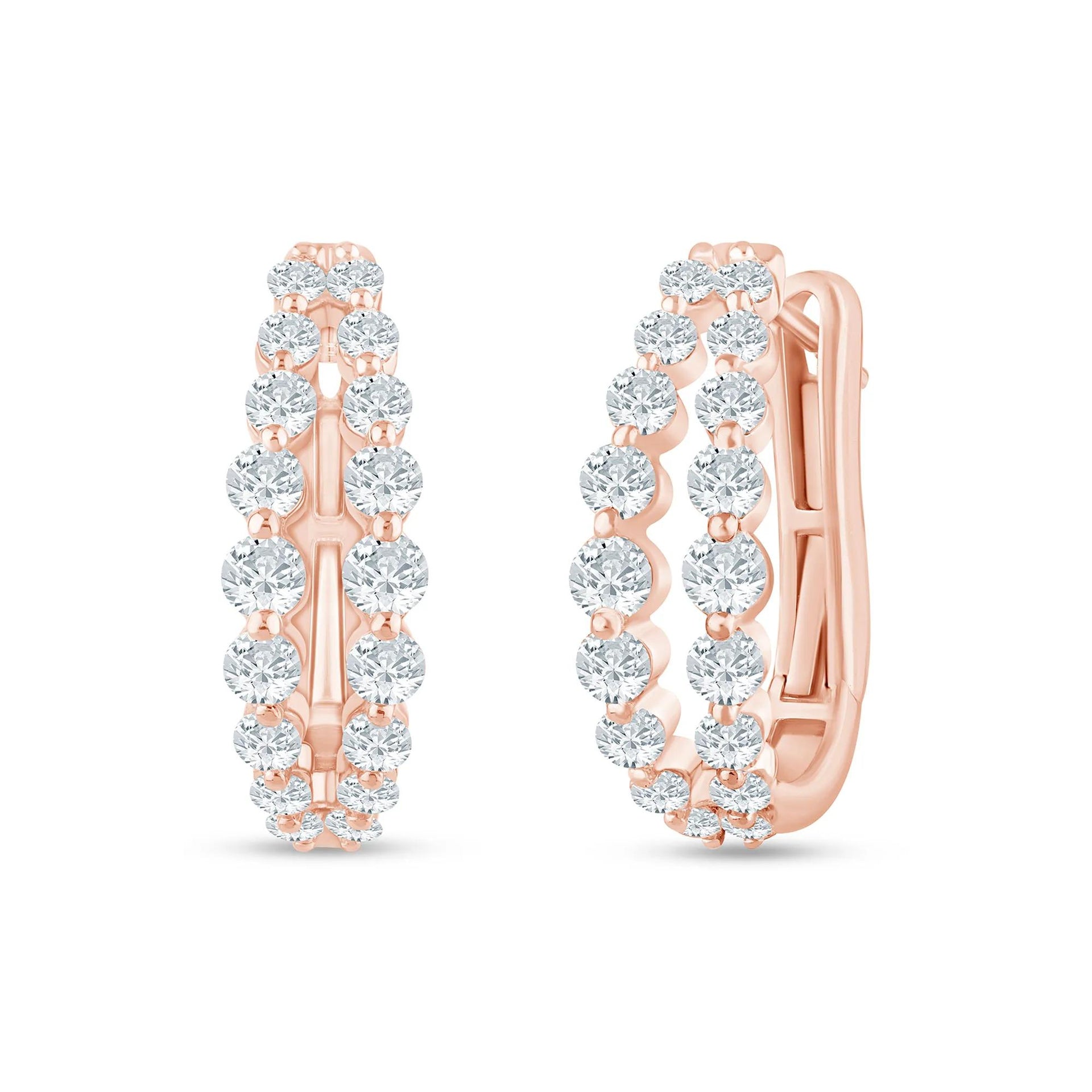 1 CT. Tw. Lab Grown Diamond Double Row Hoop Earrings 10K Rose Gold Size 18.50mm