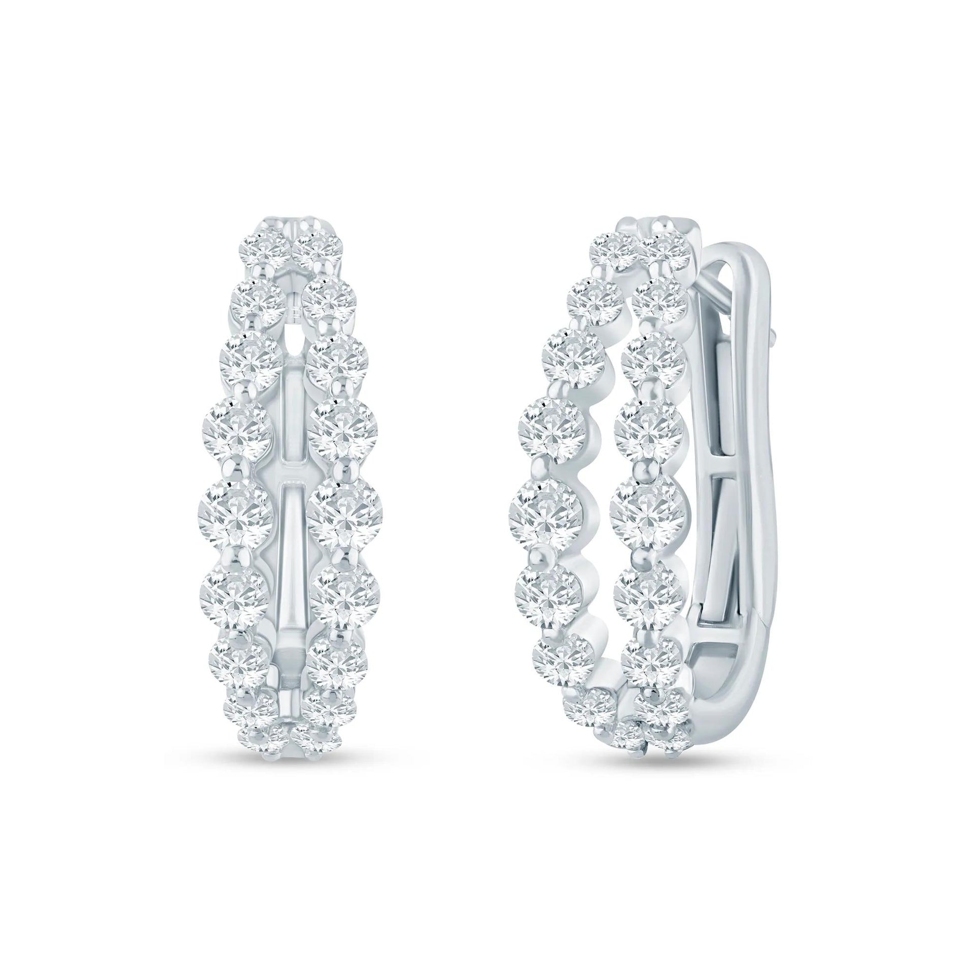 1 CT. Tw. Lab Grown Diamond Double Row Hoop Earrings 10K White Gold Size 18.00mm