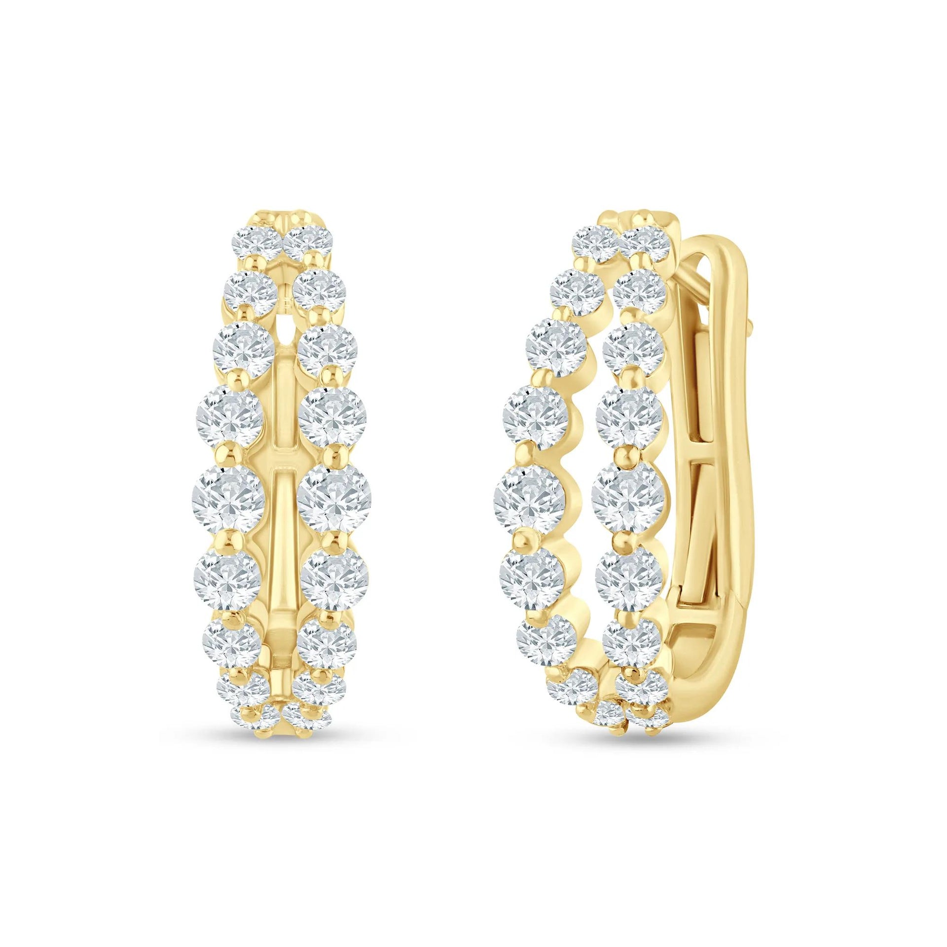 1 CT. Tw. Lab Grown Diamond Double Row Hoop Earrings 10K Yellow Gold Size 18.50mm