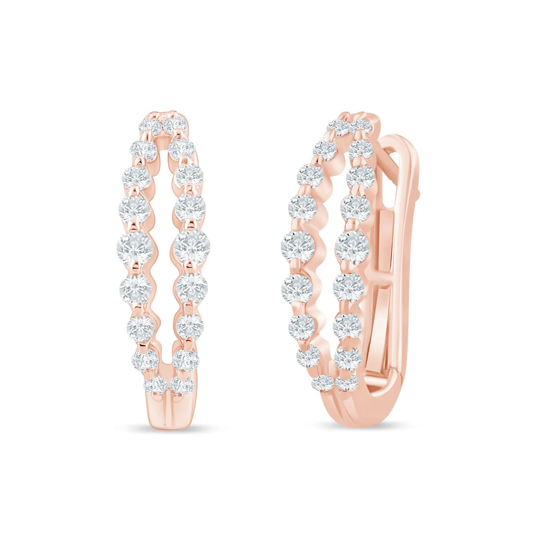 1/2 CT. Tw. Lab Grown Diamond Double Row Hoop Earrings 10K Rose Gold Size 17.00mm
