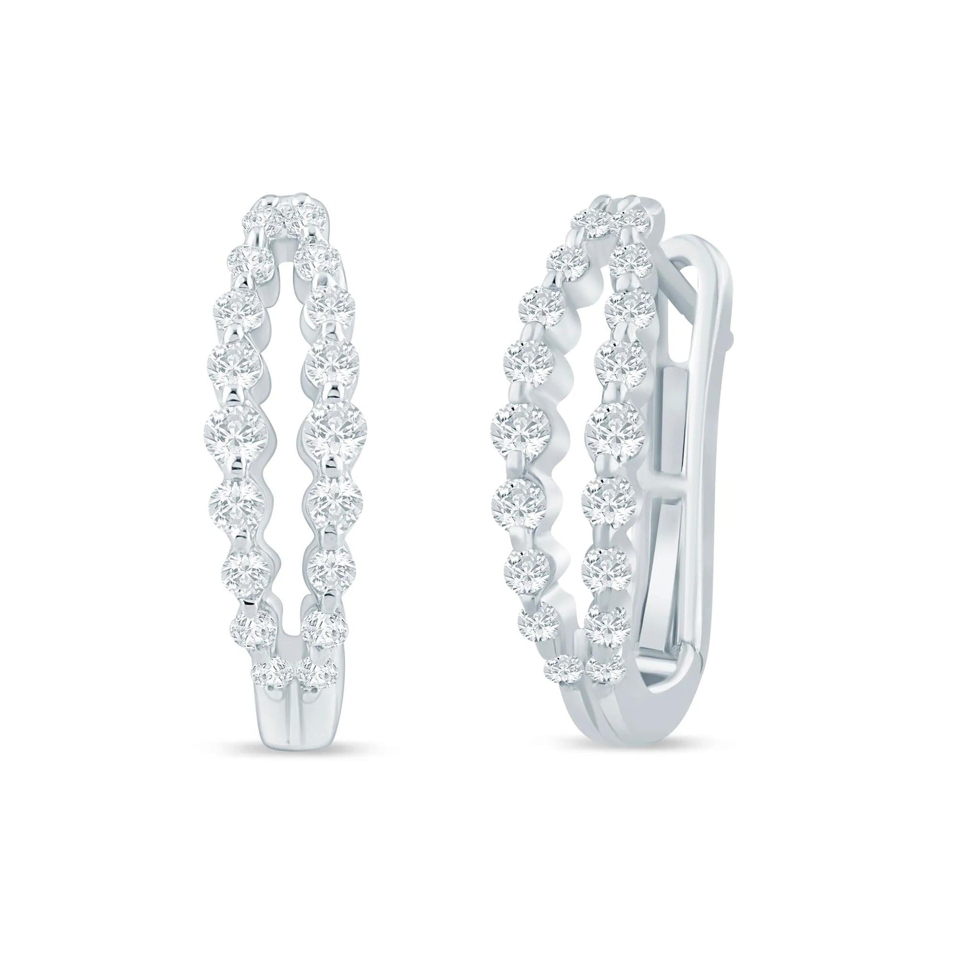 1/2 CT. Tw. Lab Grown Diamond Double Row Hoop Earrings 10K White Gold Size 17.00mm